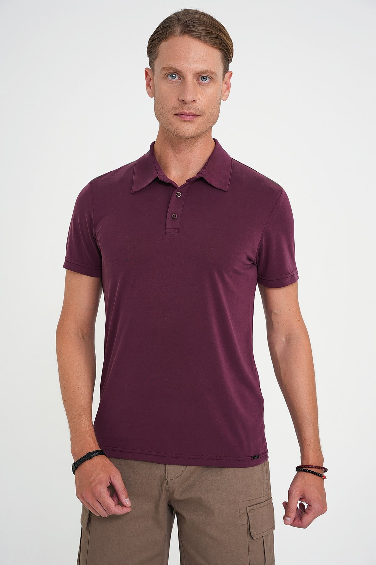 Comfort Fit Modal Karışım Kıvrılmaz Polo Yaka Mürdüm Tişört TS 903