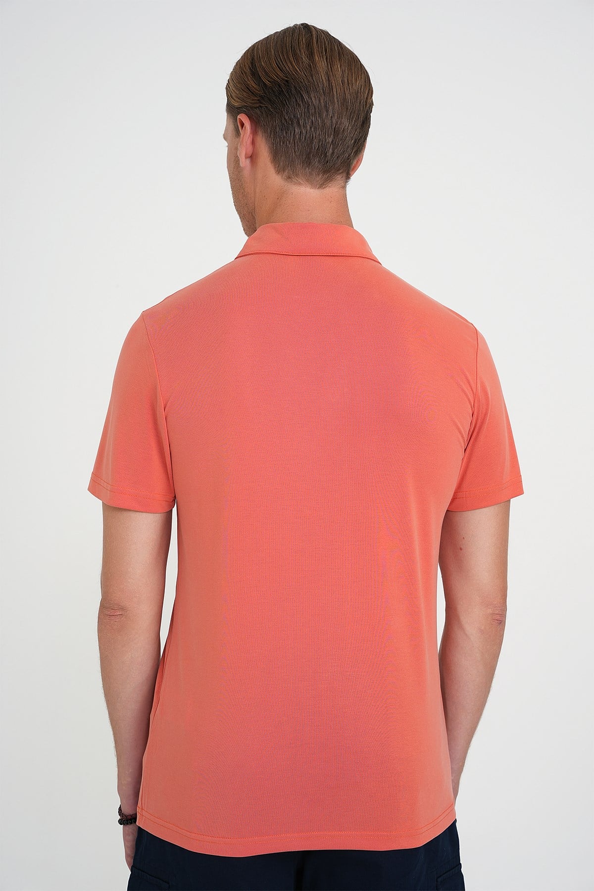 Comfort Fit Modal Karışım Kıvrılmaz Polo Yaka Turuncu Tişört TS 903