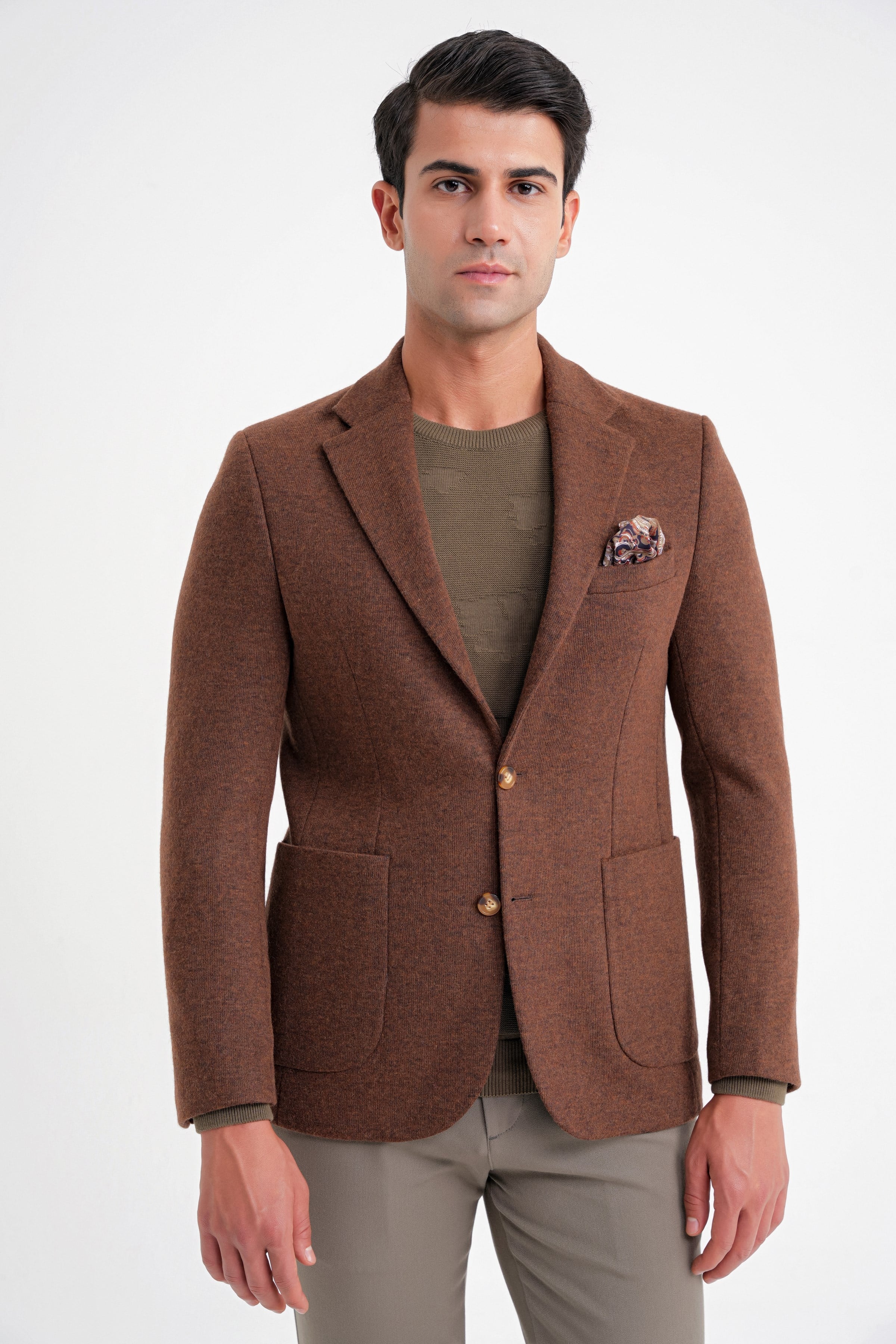 Comfort Fit Mono Yaka %100 Yün Tütün Ceket C 717