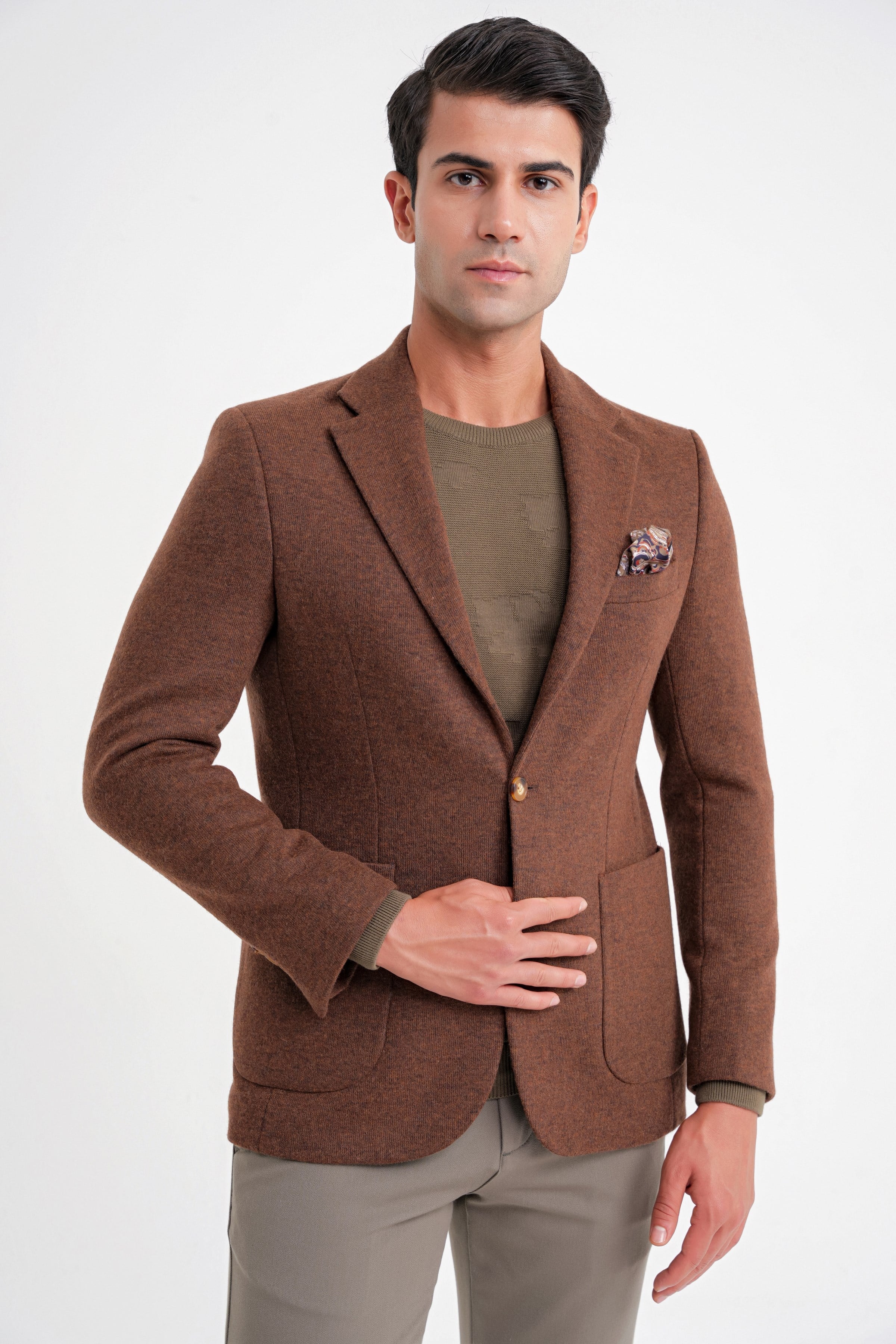 Comfort Fit Mono Yaka %100 Yün Tütün Ceket C 717