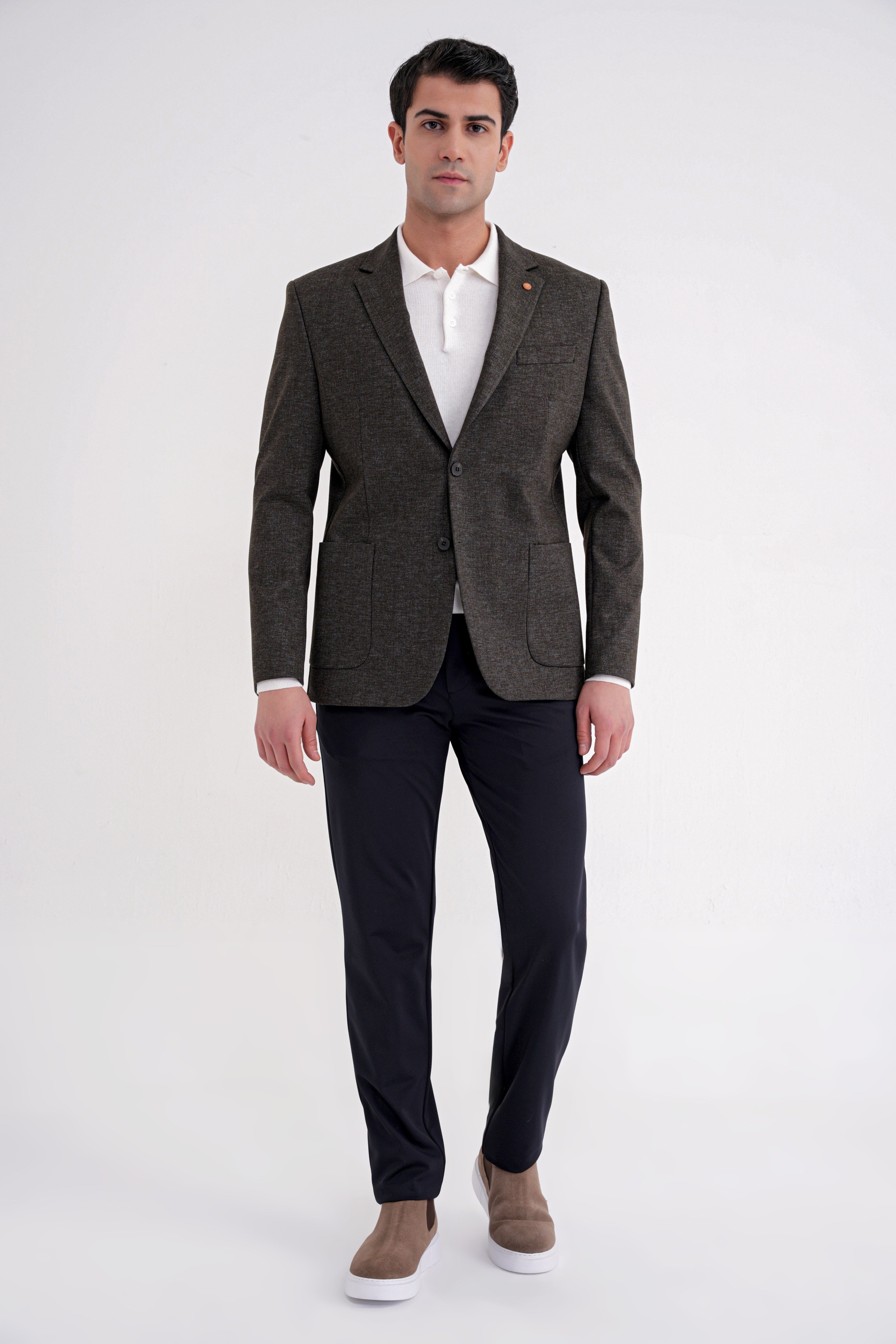 Comfort Fit Mono Yaka Çift Yırtmaç Pamuklu Haki Ceket C 720