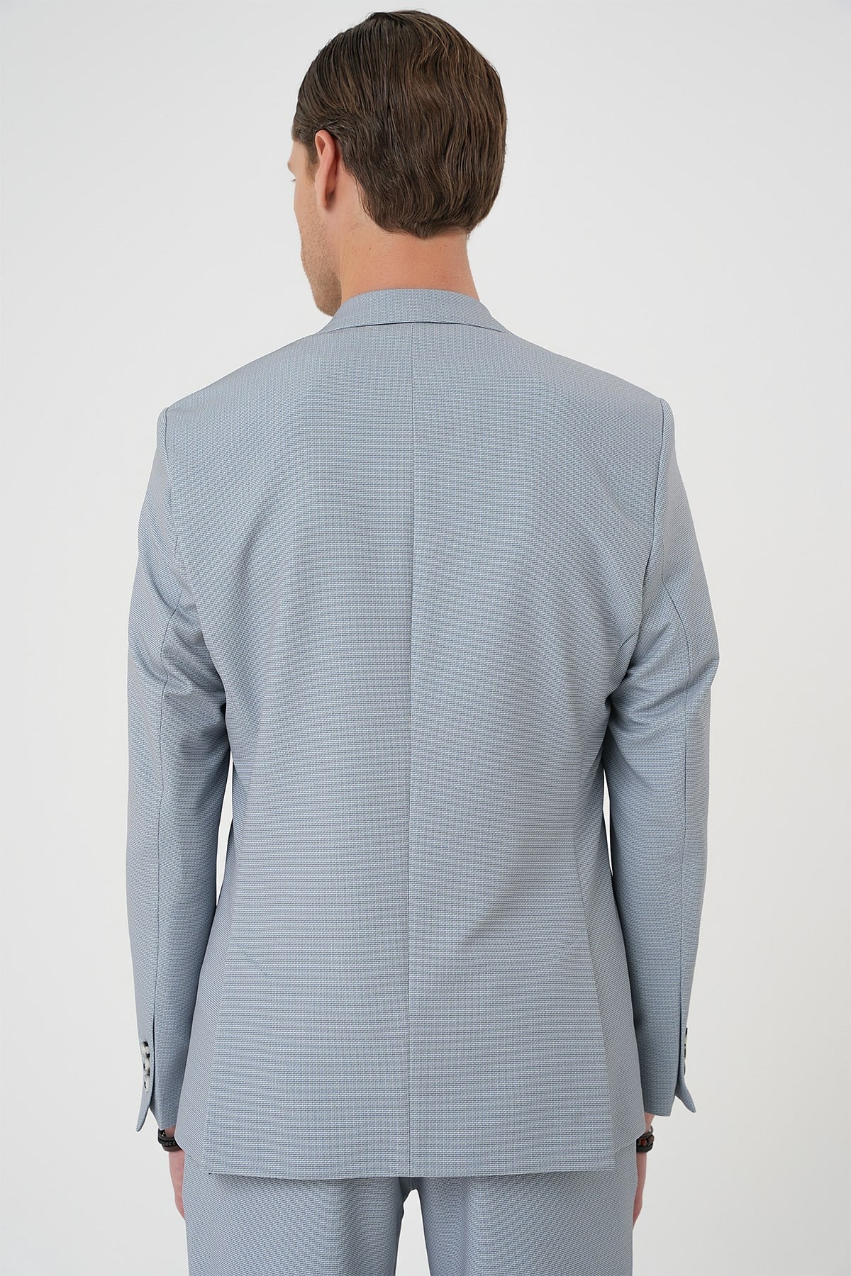 Comfort Fit Mono Yaka Çift Yırtmaç Torba Cep Dokulu Gri Ceket C 705