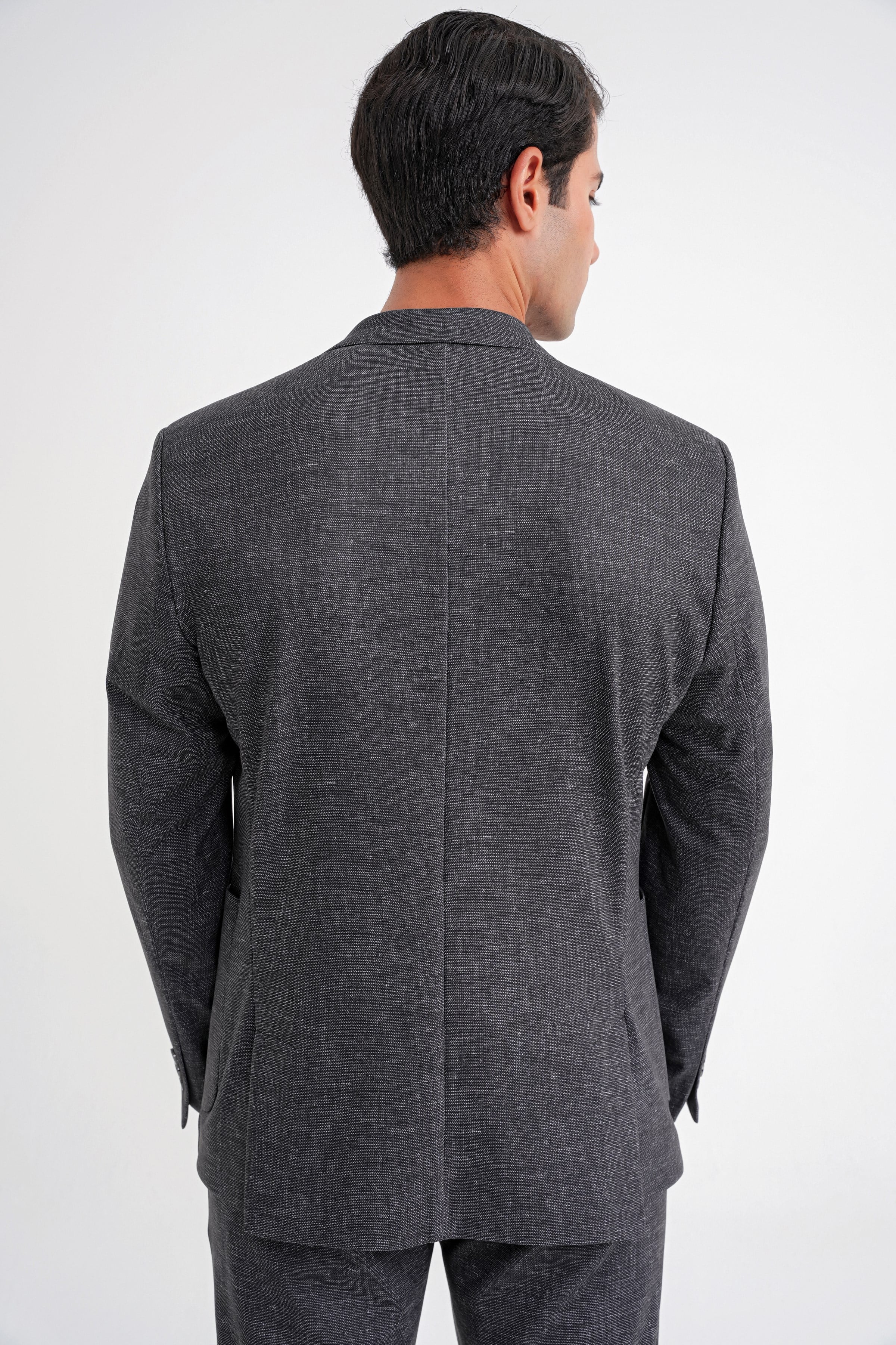 Comfort Fit Mono Yaka Çift Yırtmaç Torba Cep Esnek Pamuklu Siyah-1 Ceket C 701
