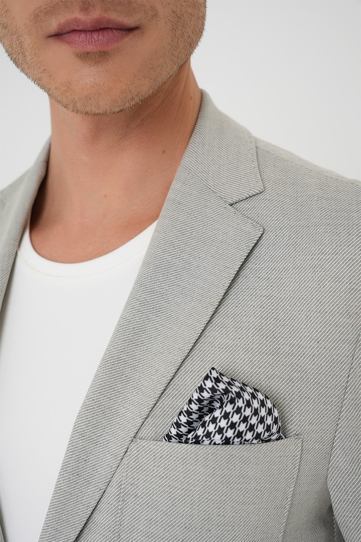 Comfort Fit Mono Yaka Çift Yırtmaç Torba Cep Doku Desenli Gri Blazer Ceket C 706