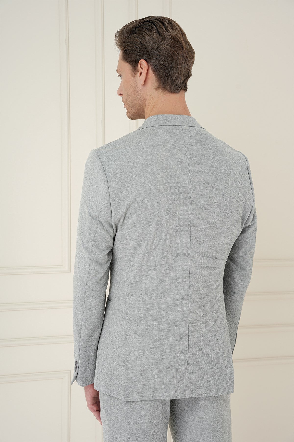 Comfort Fit Mono Yaka Çift Yırtmaç Torba Cep Gri Blazer Ceket C 698