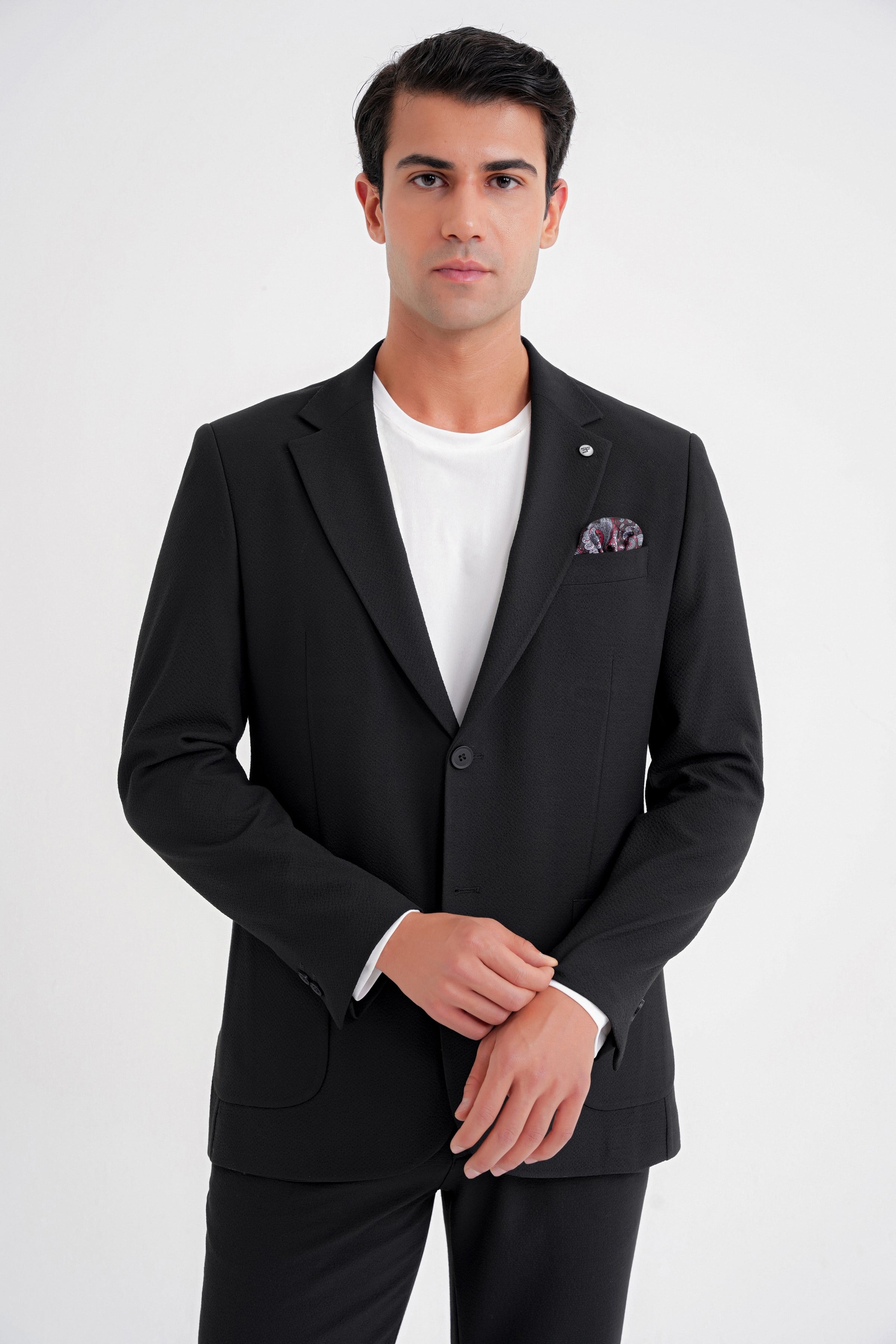 Comfort Fit Mono Yaka Çift Yırtmaç Torba Cep Siyah-1 Blazer Ceket C 698