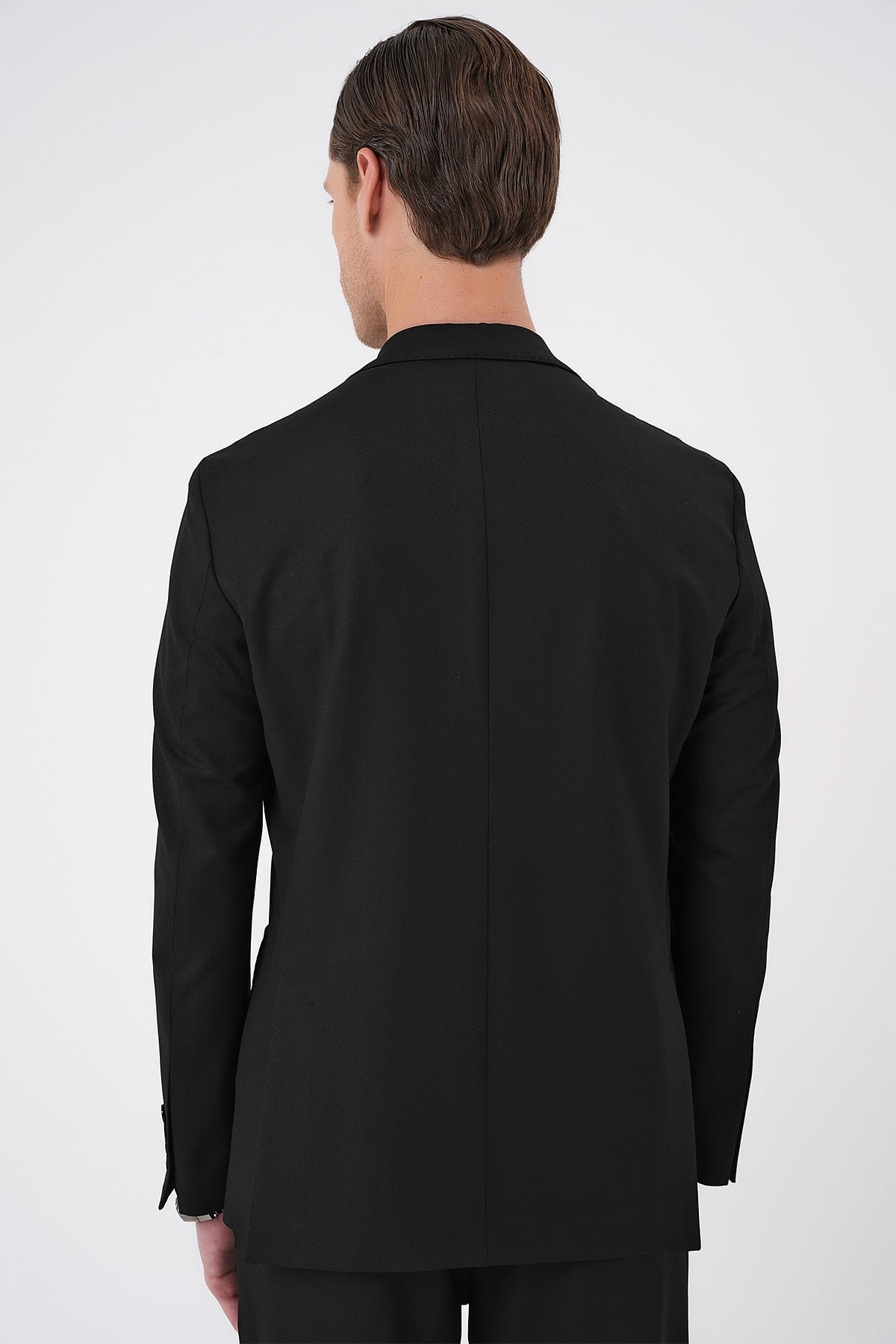 Comfort Fit Mono Yaka Çift Yırtmaç Torba Cep Doku Desenli Siyah Blazer Ceket C 706