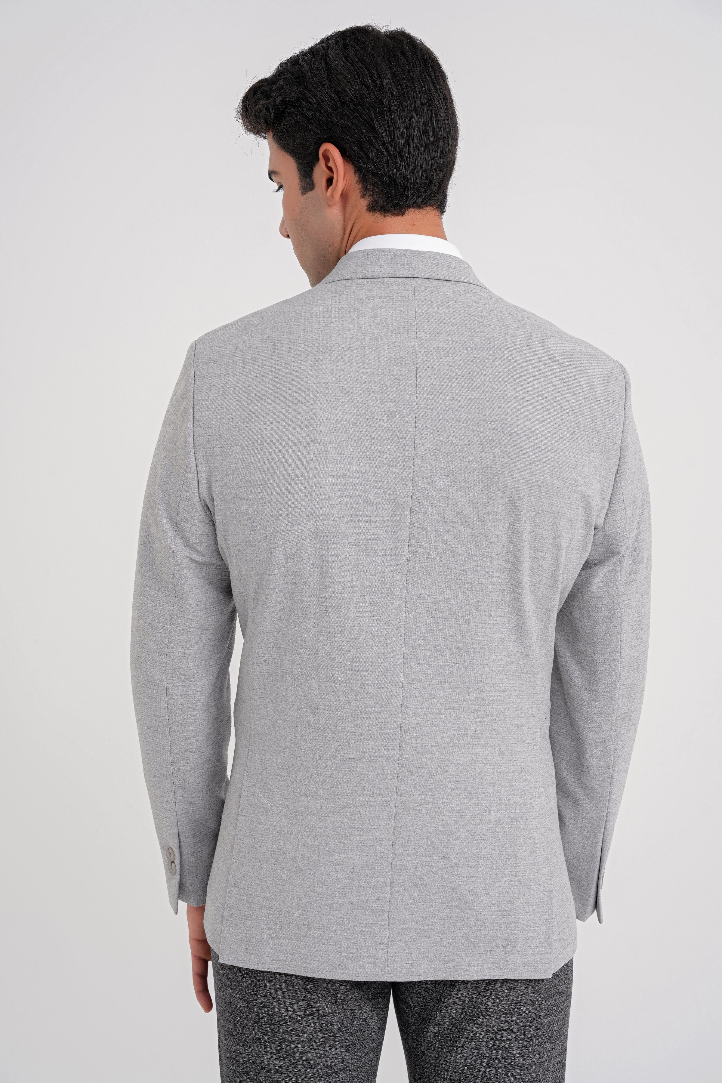 Comfort Fit Mono Yaka Çift Yırtmaç Torba Cep Gri-1 Blazer Ceket C 698