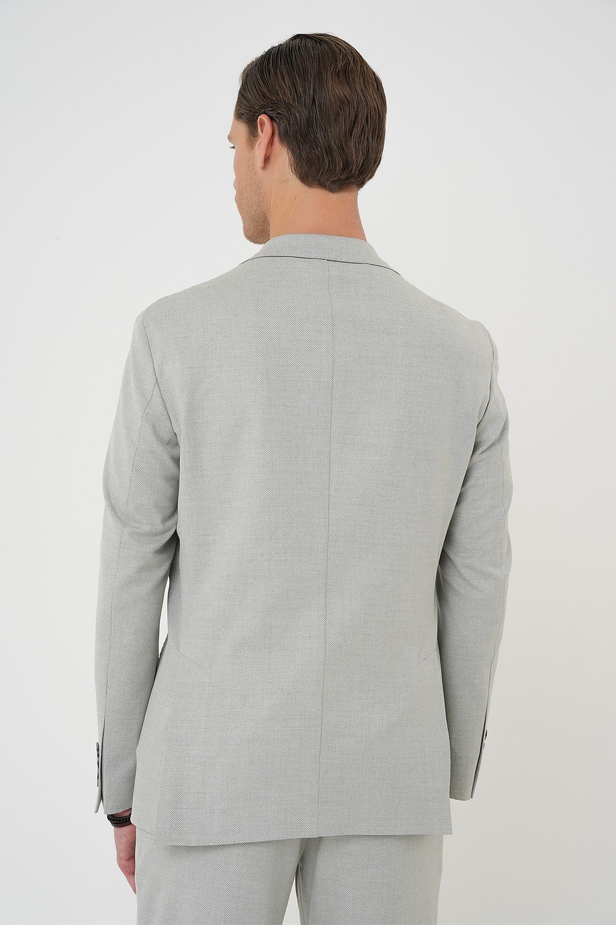 Comfort Fit Mono Yaka Çift Yırtmaç Torba Cep Doku Desenli Gri Blazer Ceket C 706