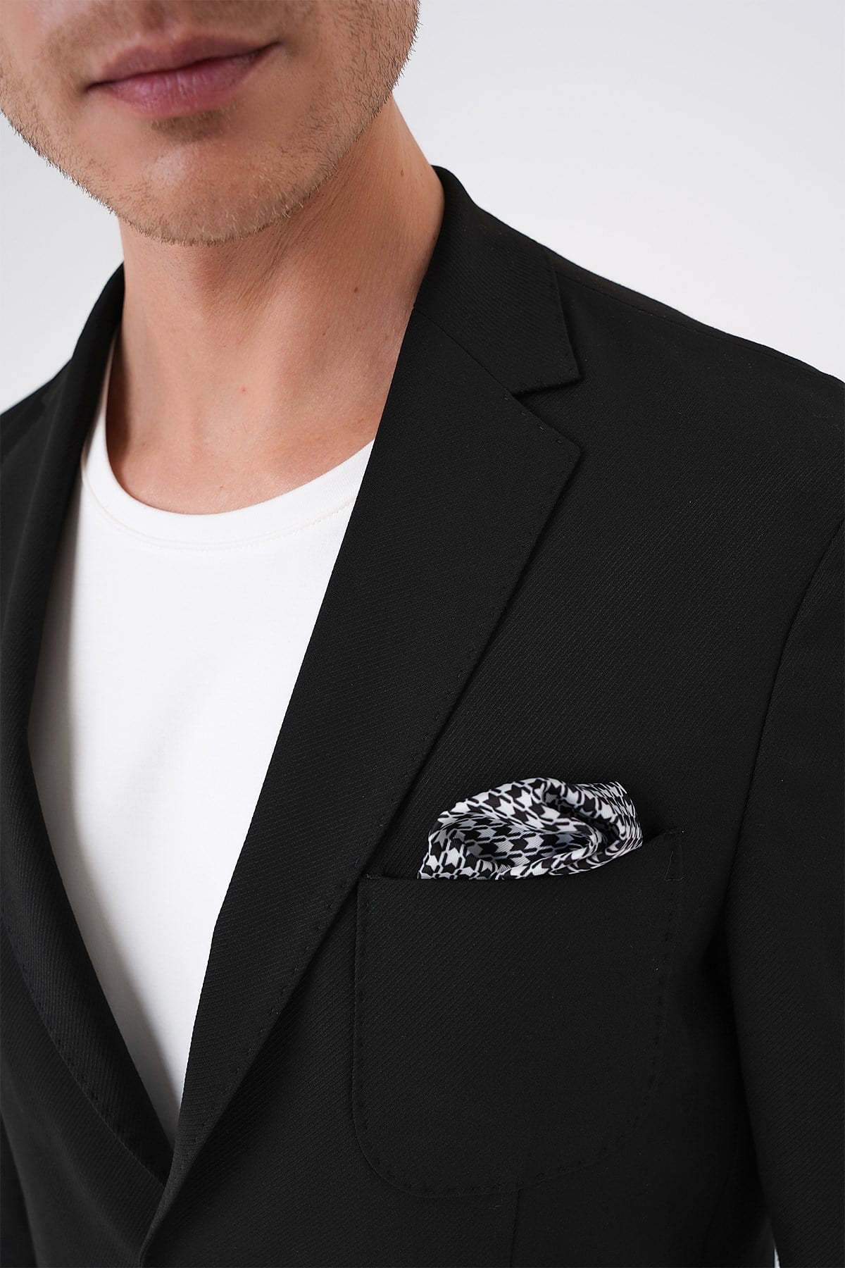 Comfort Fit Mono Yaka Çift Yırtmaç Torba Cep Doku Desenli Siyah Blazer Ceket C 706