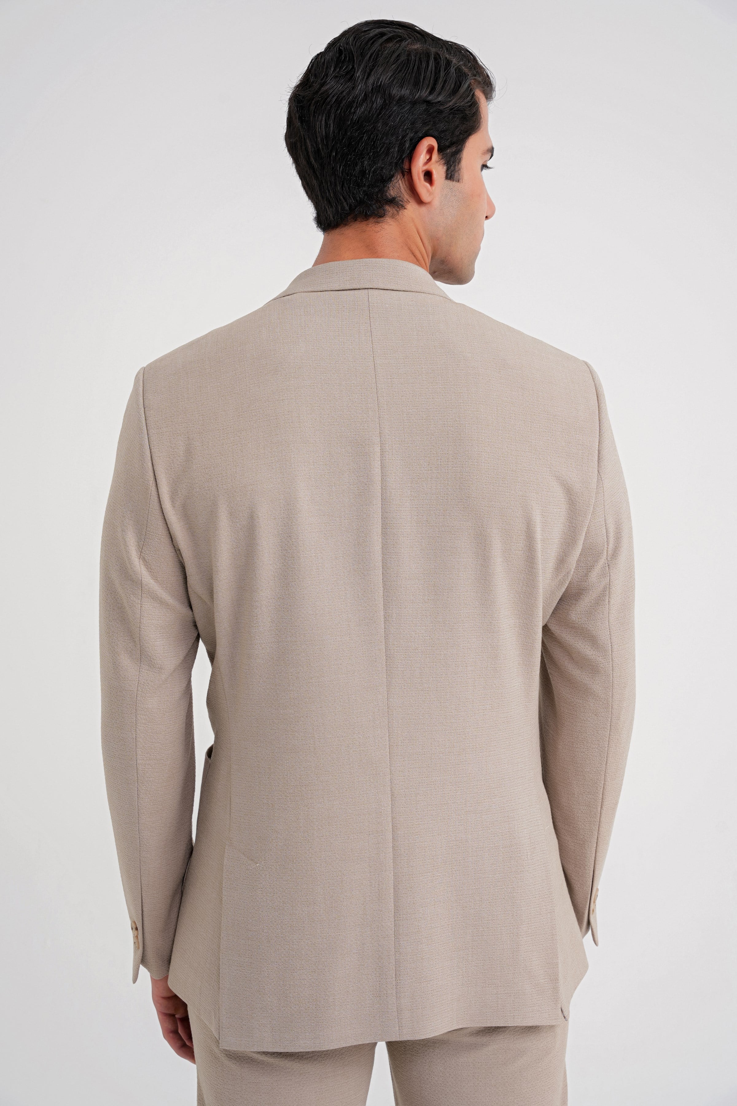 Comfort Fit Mono Yaka Çift Yırtmaç Torba Cep Bej-1 Blazer Ceket C 698