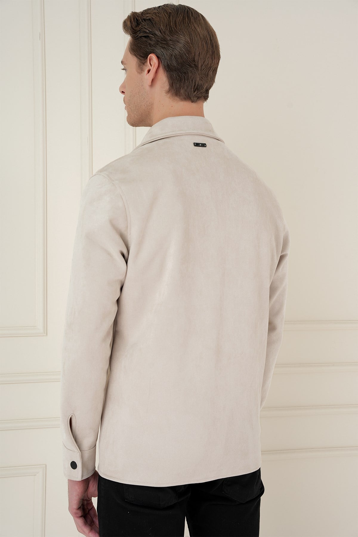 Comfort Fit Mono Yaka Kapaklı Cep Esnek Pamuklu Taş Süet Ceket C 699