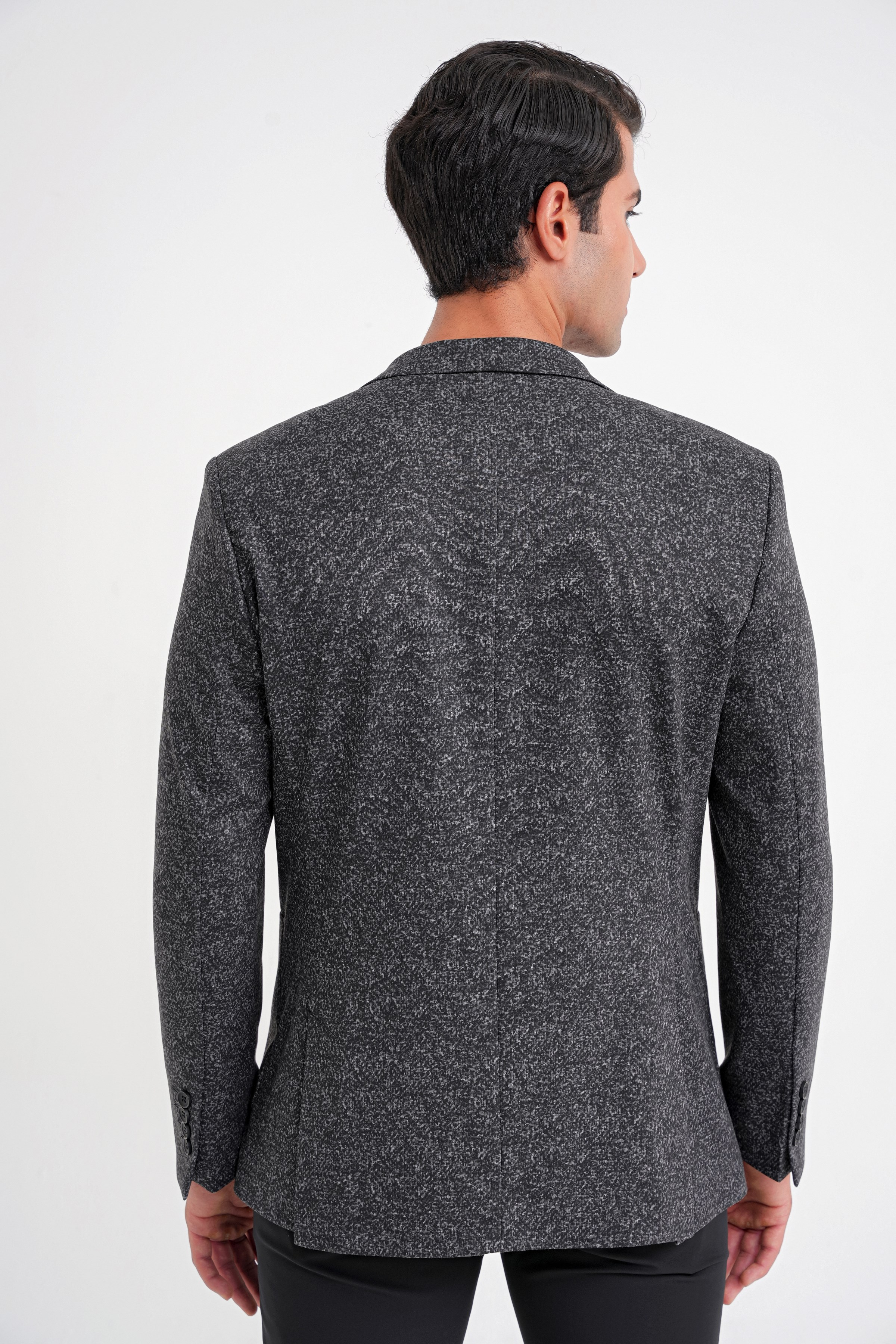 Comfort Fit Mono Yaka Pamuklu Siyah Baskılı Ceket C 725