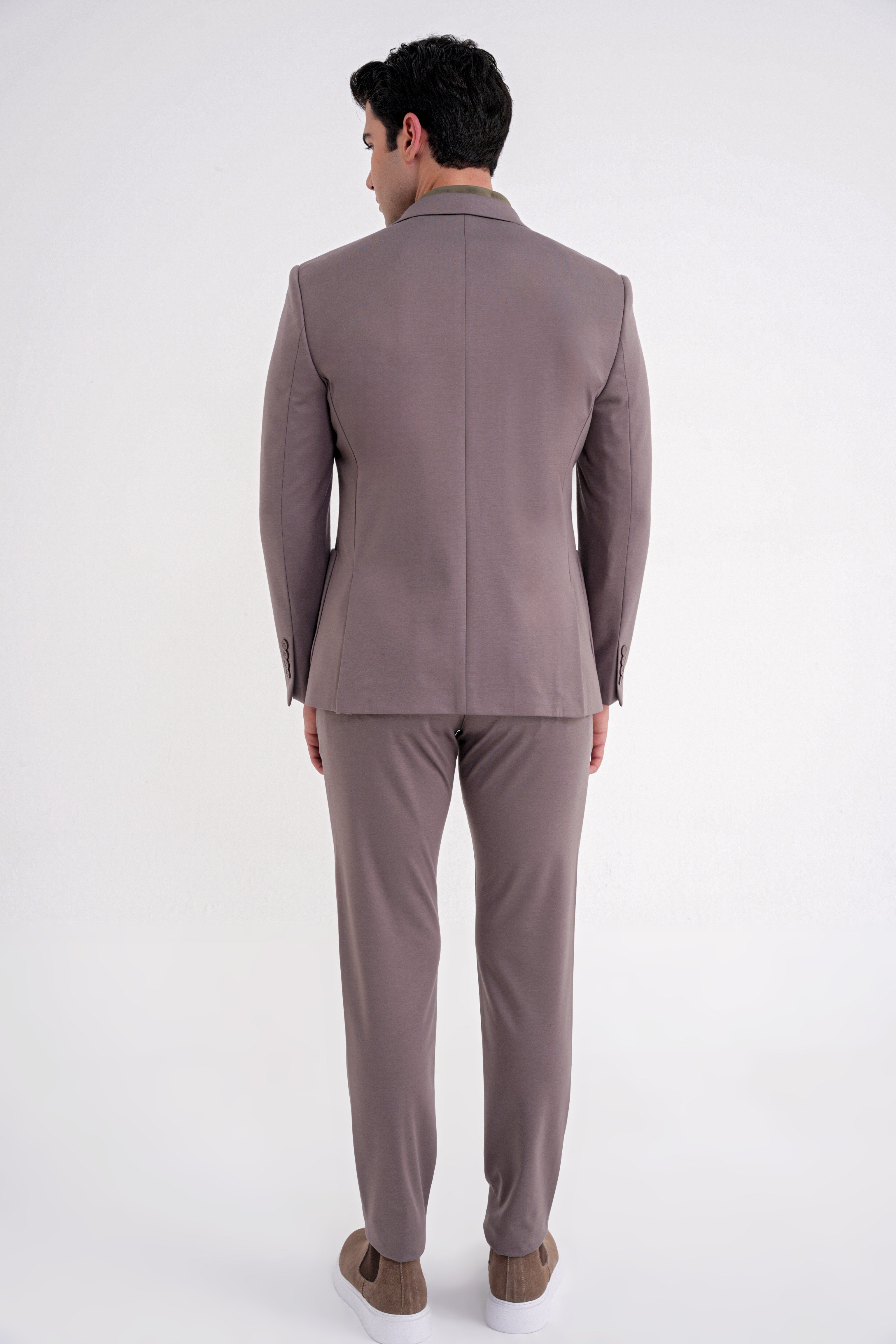 Comfort Fit Mono Yaka Torba Cep Esnek Yünlü Füme Spor Takım Elbise TK 931