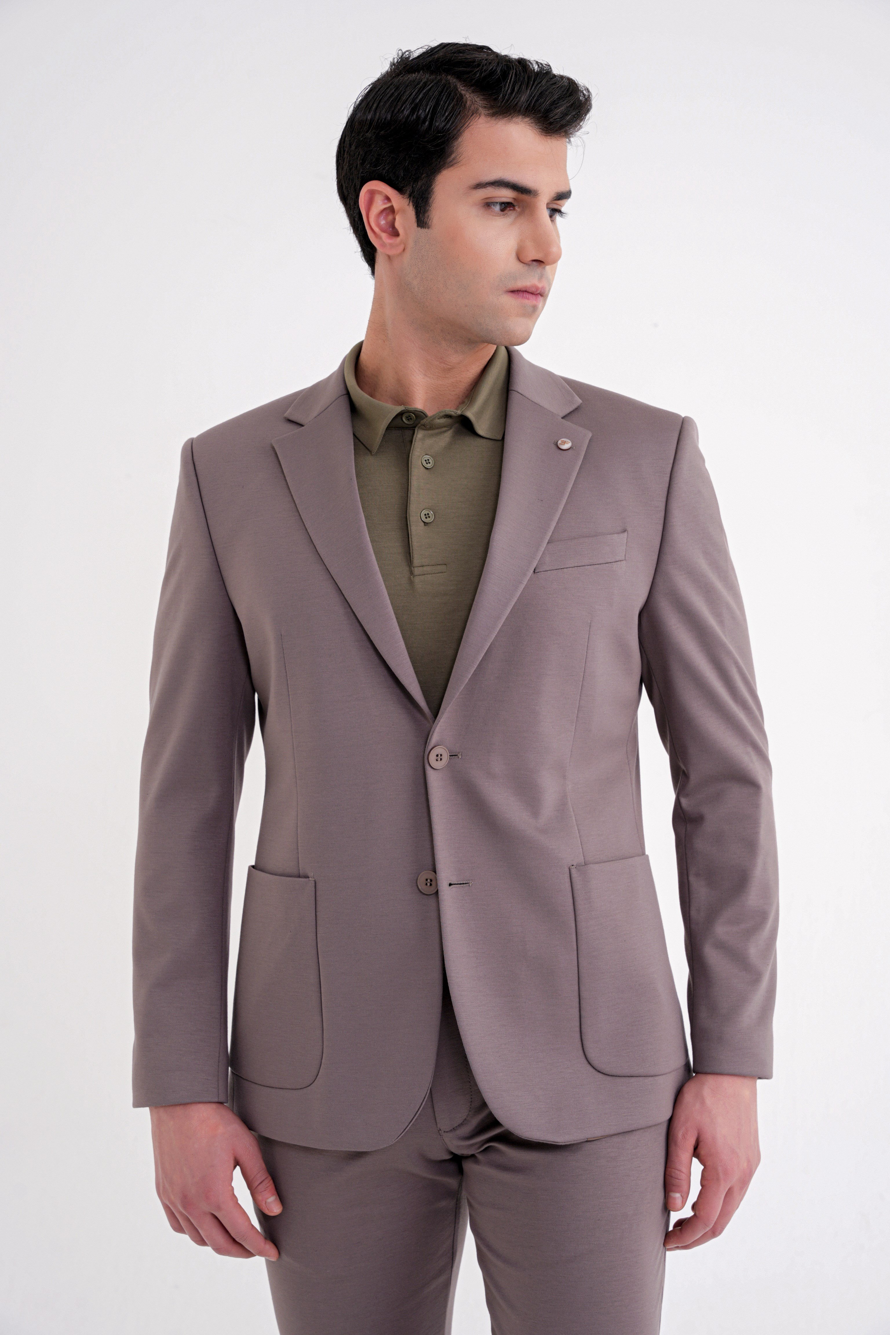 Comfort Fit Mono Yaka Torba Cep Esnek Yünlü Füme Spor Takım Elbise TK 931