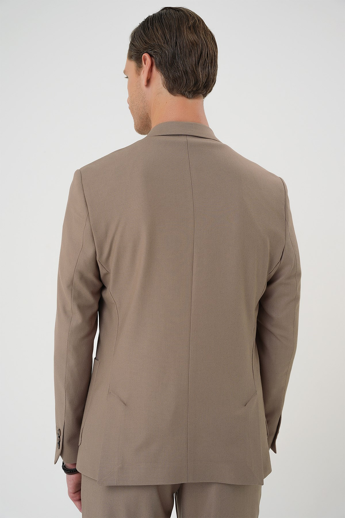 Comfort Fit Mono Yaka Torba Cep Esnek Pamuklu Koyu Bej Ceket C 708