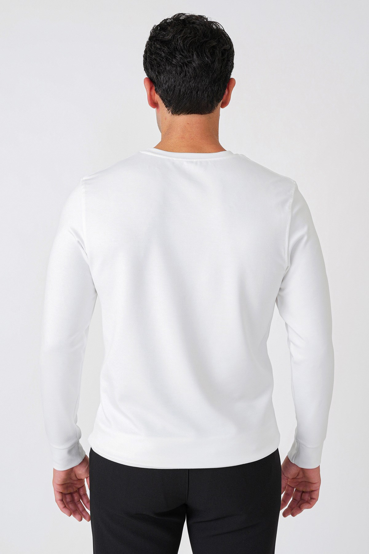 Comfort Fit Omuz Modelli Uzun Kollu Esnek Pamuk Ekru Tişört TS 933