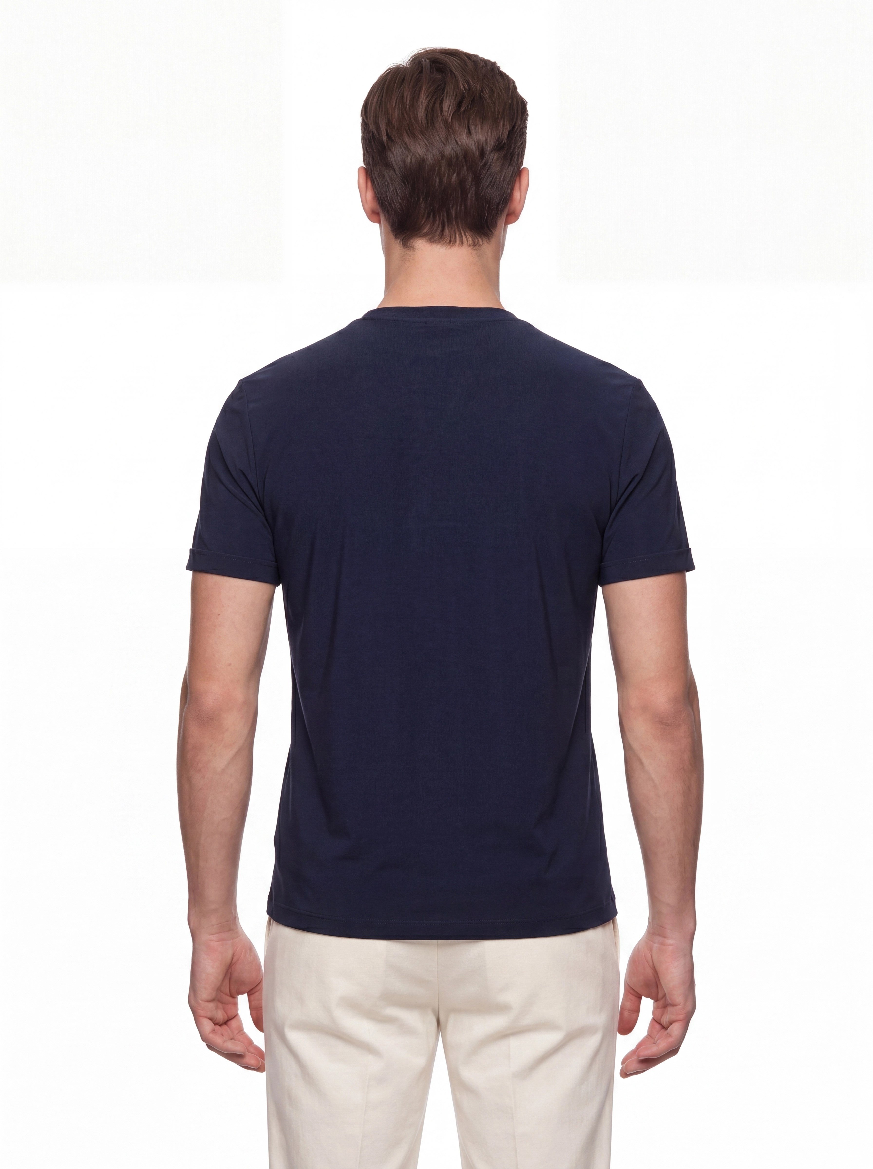 Comfort Fit Pamuklu Bisiklet Yaka Lacivert Tişört TS 929