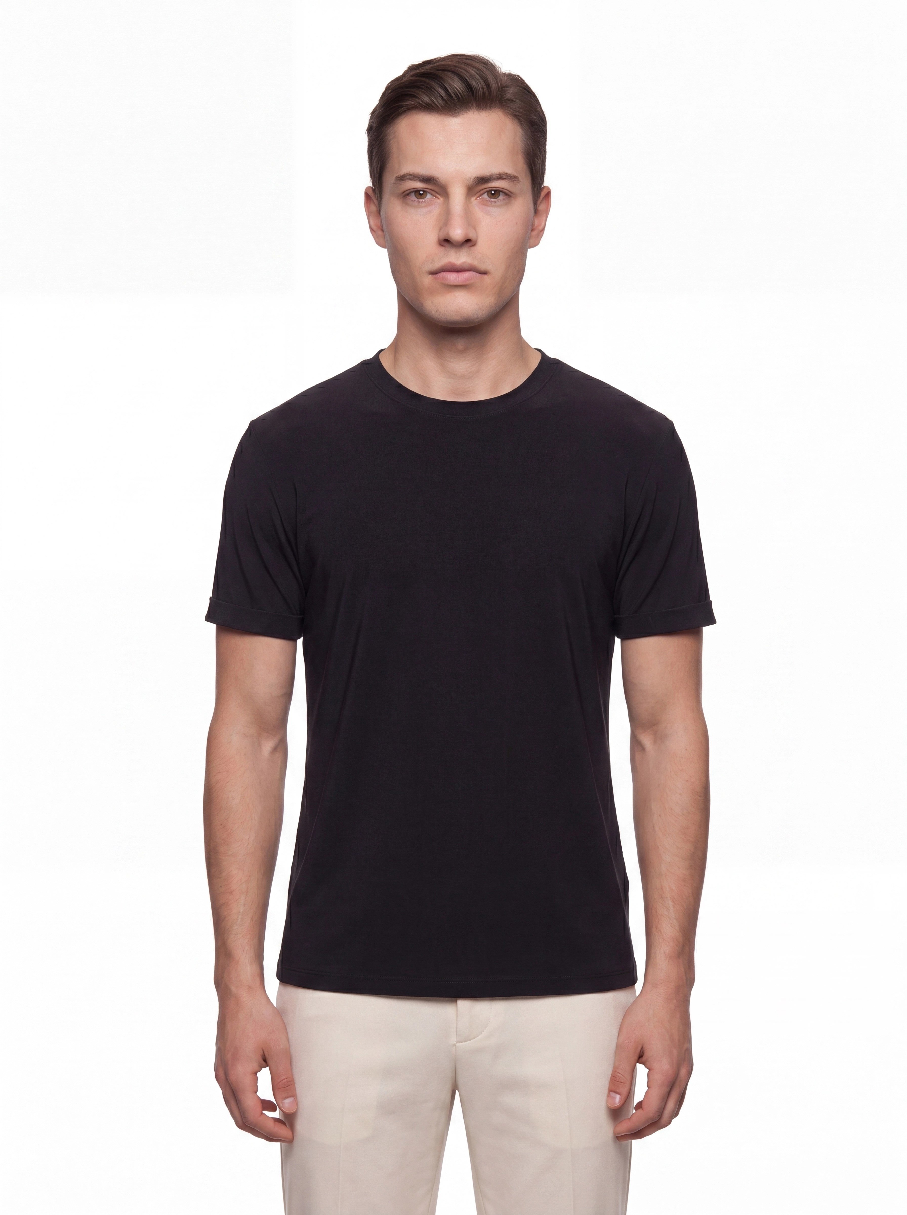 Comfort Fit Pamuklu Bisiklet Yaka Siyah Tişört TS 929