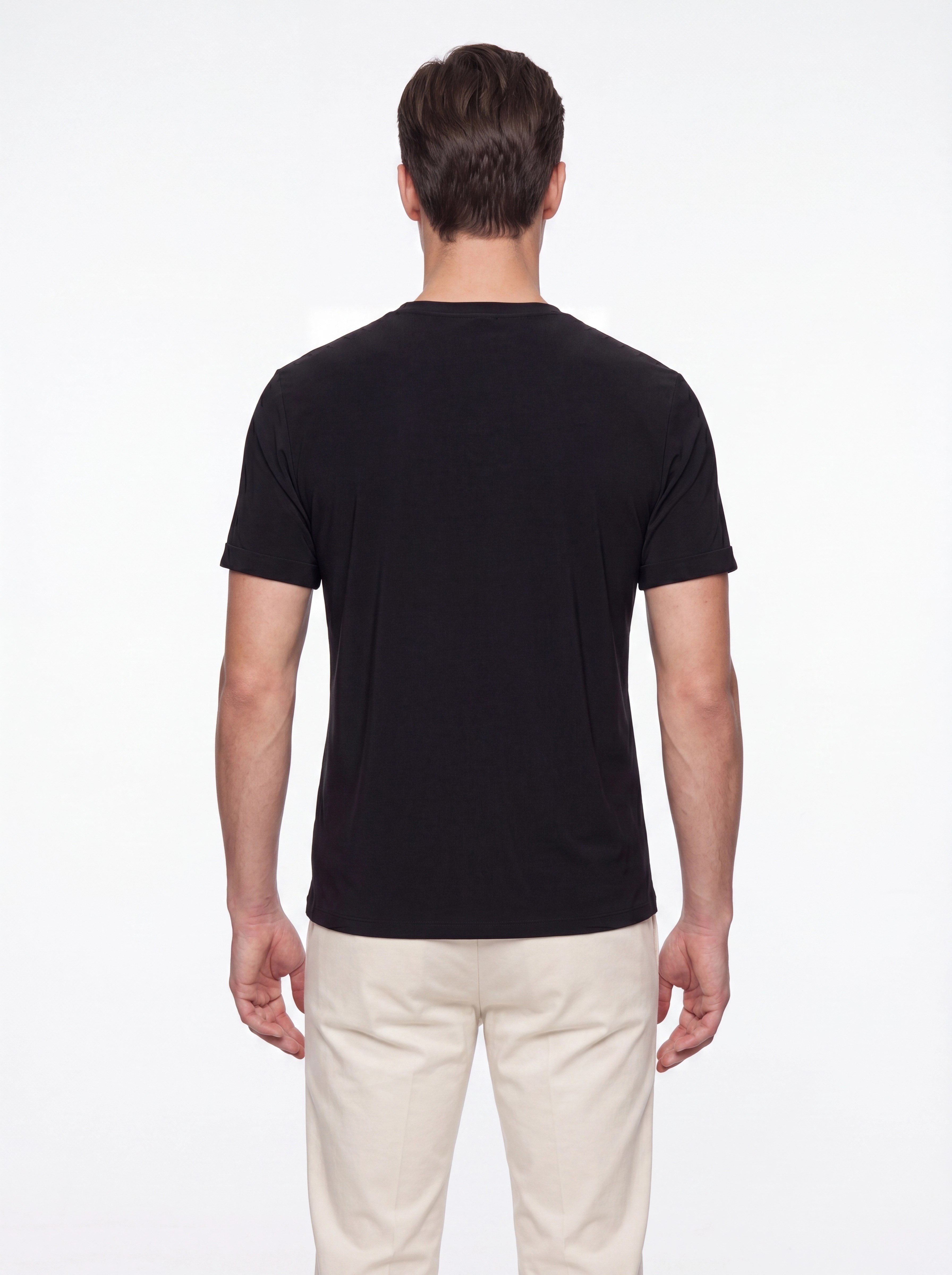 Comfort Fit Pamuklu Bisiklet Yaka Siyah Tişört TS 929