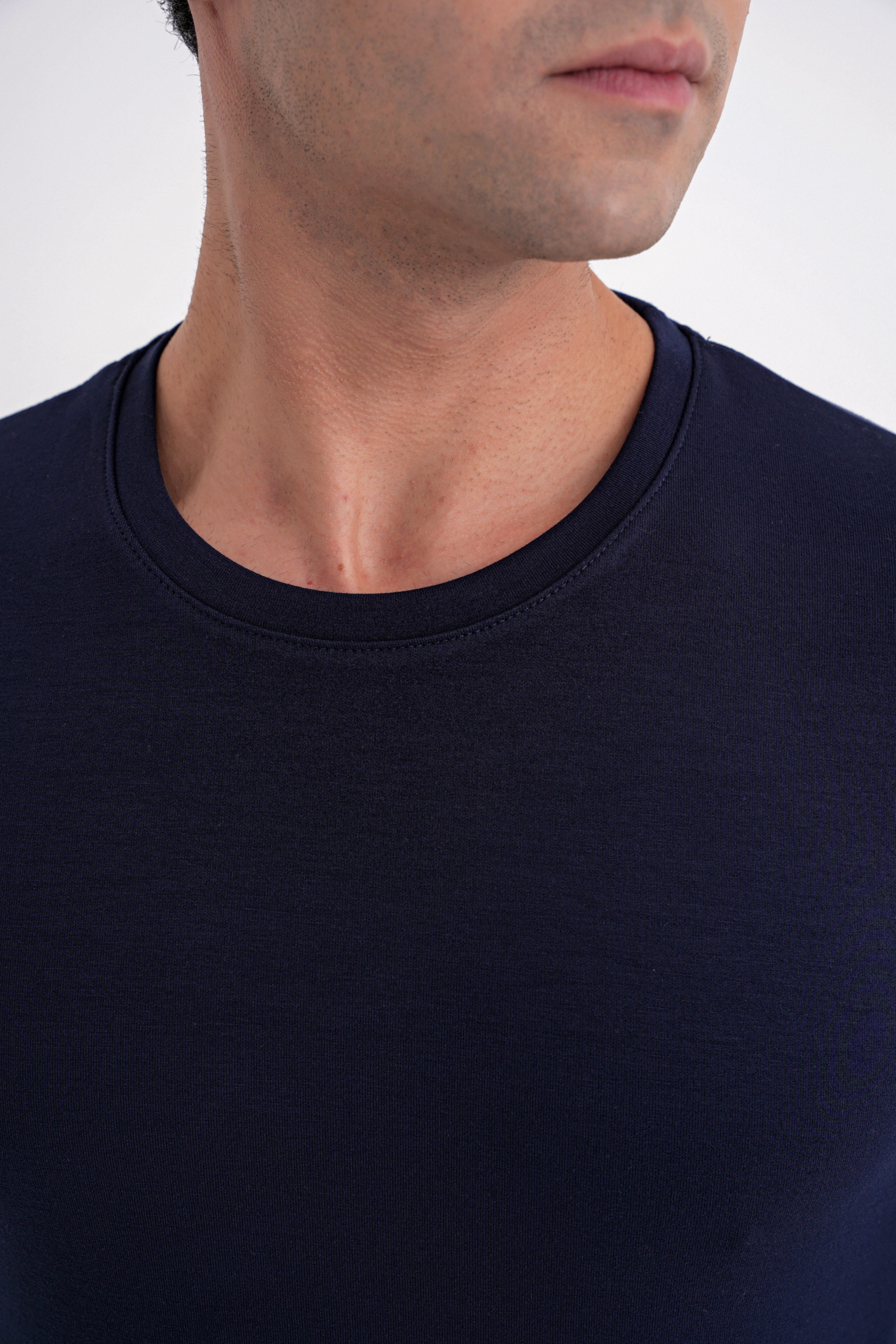Comfort Fit Pamuklu Bisiklet Yaka Uzun Kollu Lacivert Tişört TS 892