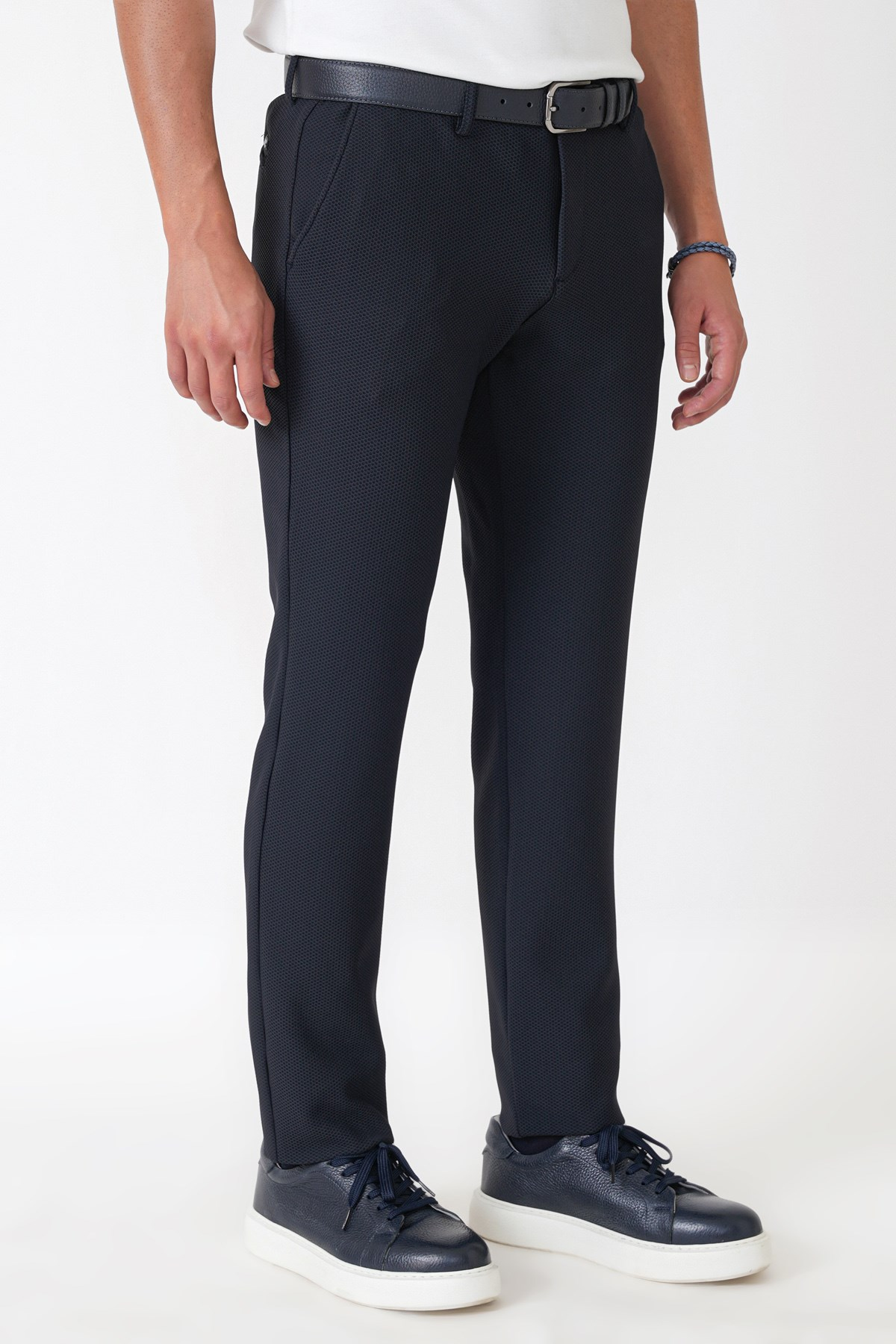 Comfort Fit Petek Dokuma Esnek Pamuklu Lacivert Pantolon P 1230