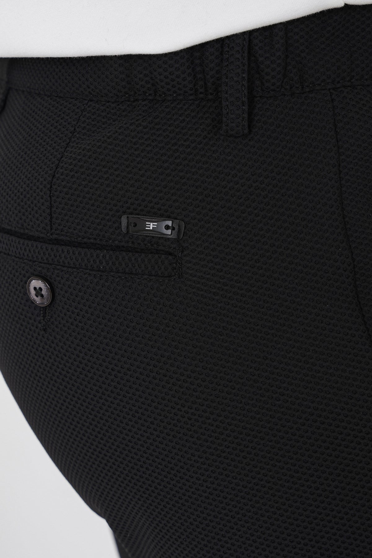 Comfort Fit Petek Dokuma Esnek Pamuklu Siyah Pantolon P 1230