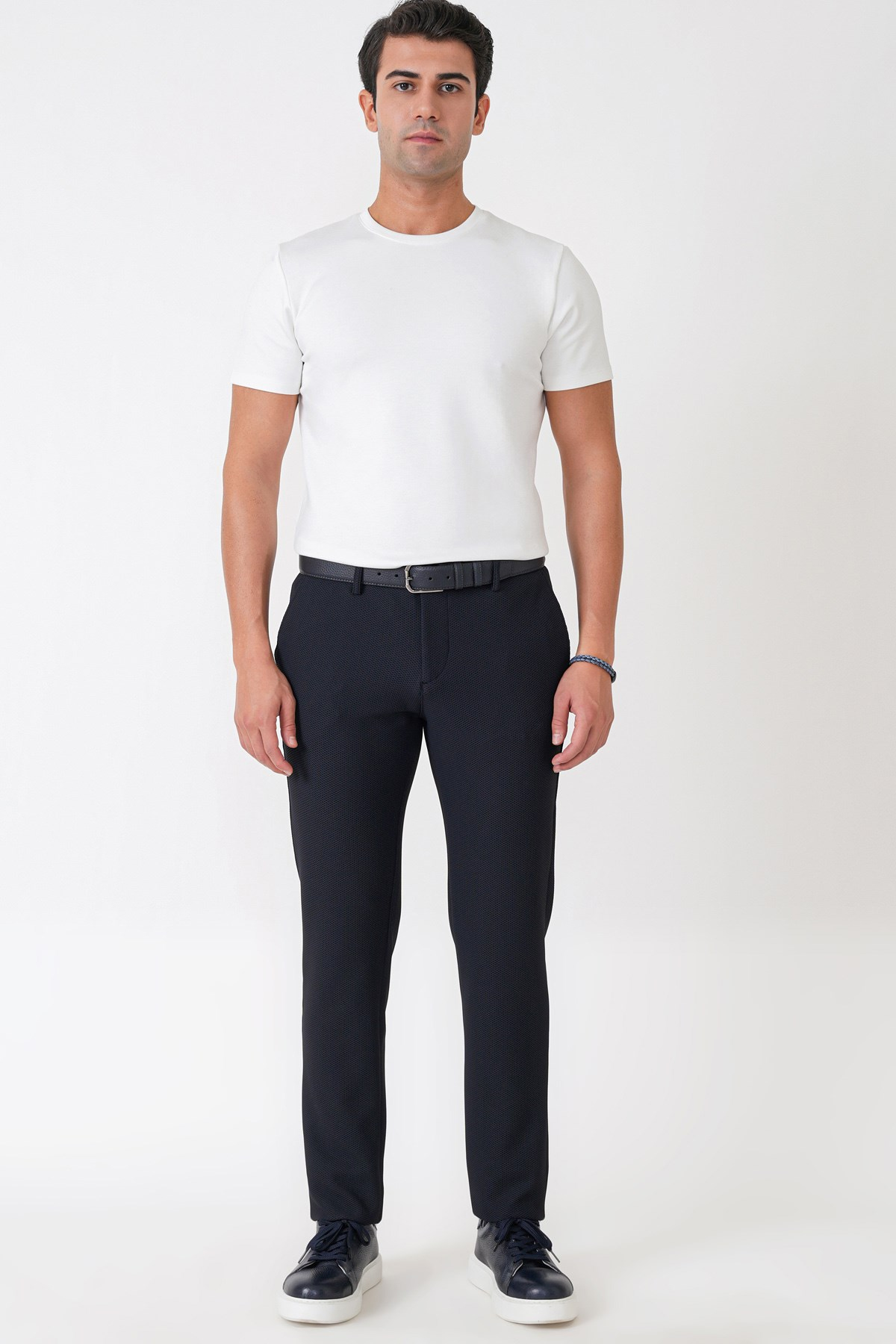 Comfort Fit Petek Dokuma Esnek Pamuklu Lacivert Pantolon P 1230