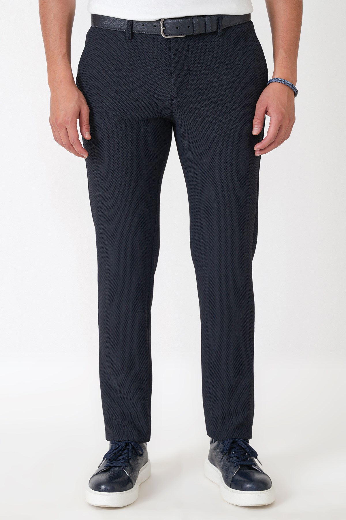 Comfort Fit Petek Dokuma Esnek Pamuklu Lacivert Pantolon P 1230