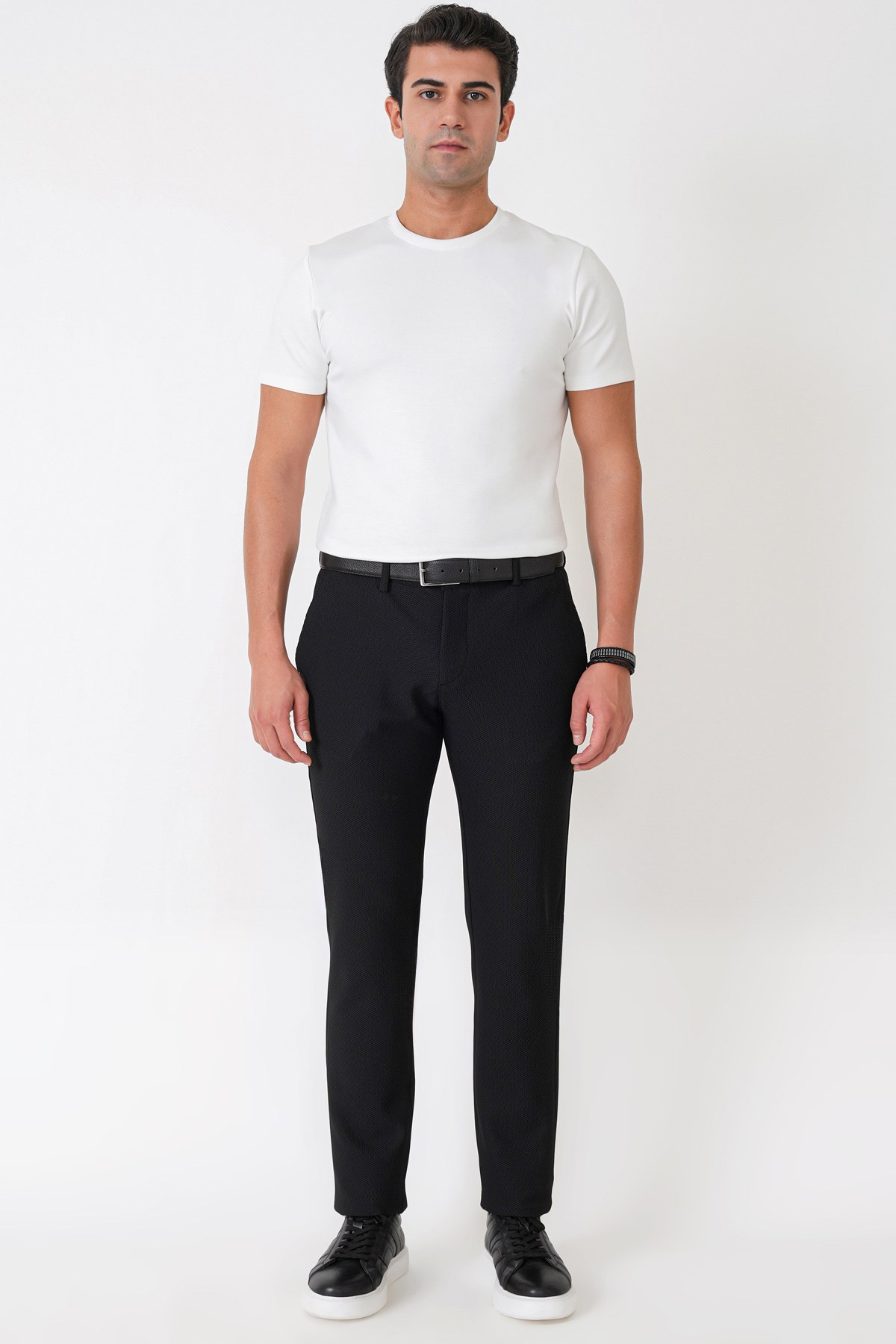 Comfort Fit Petek Dokuma Esnek Pamuklu Siyah Pantolon P 1230