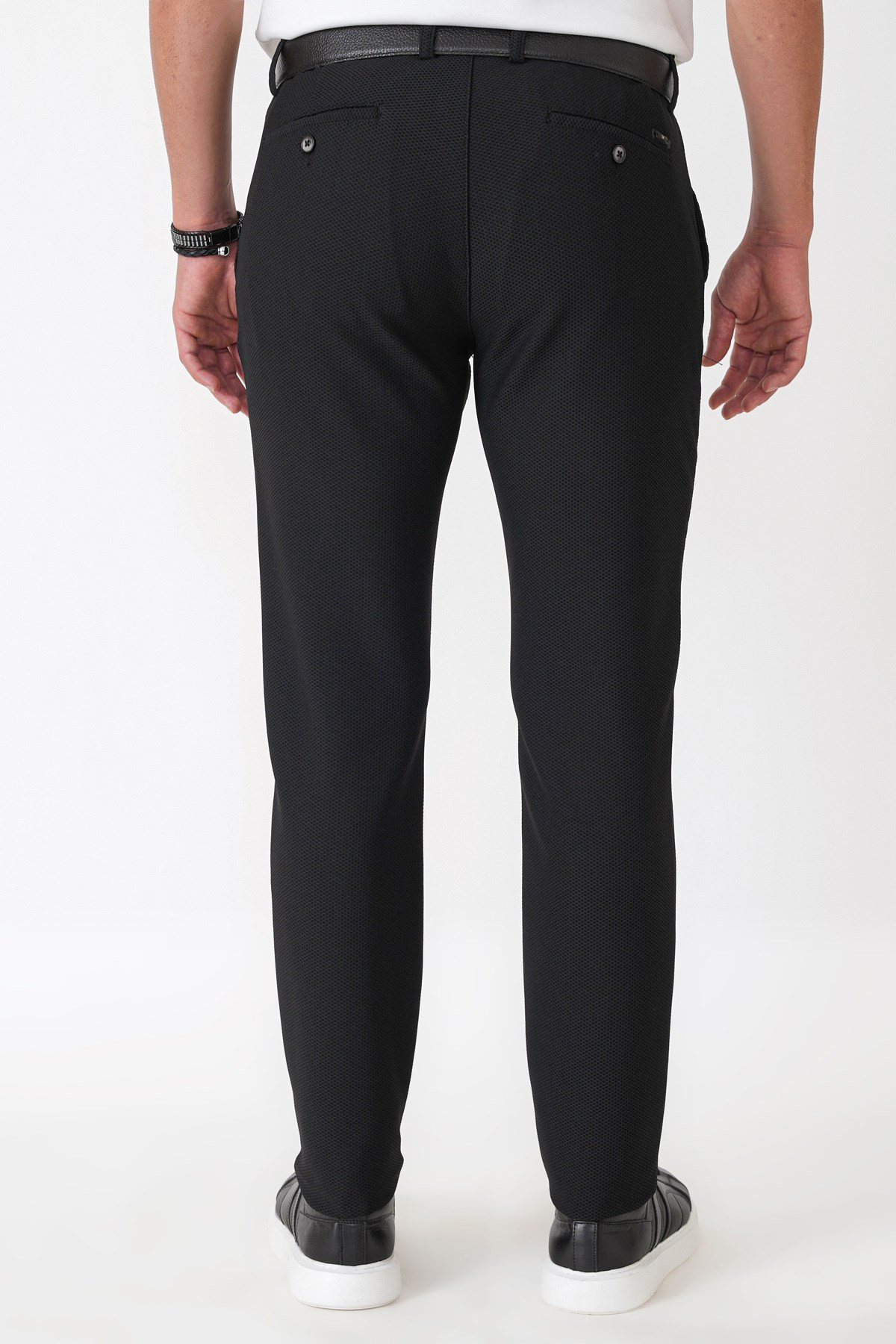 Comfort Fit Petek Dokuma Esnek Pamuklu Siyah Pantolon P 1230