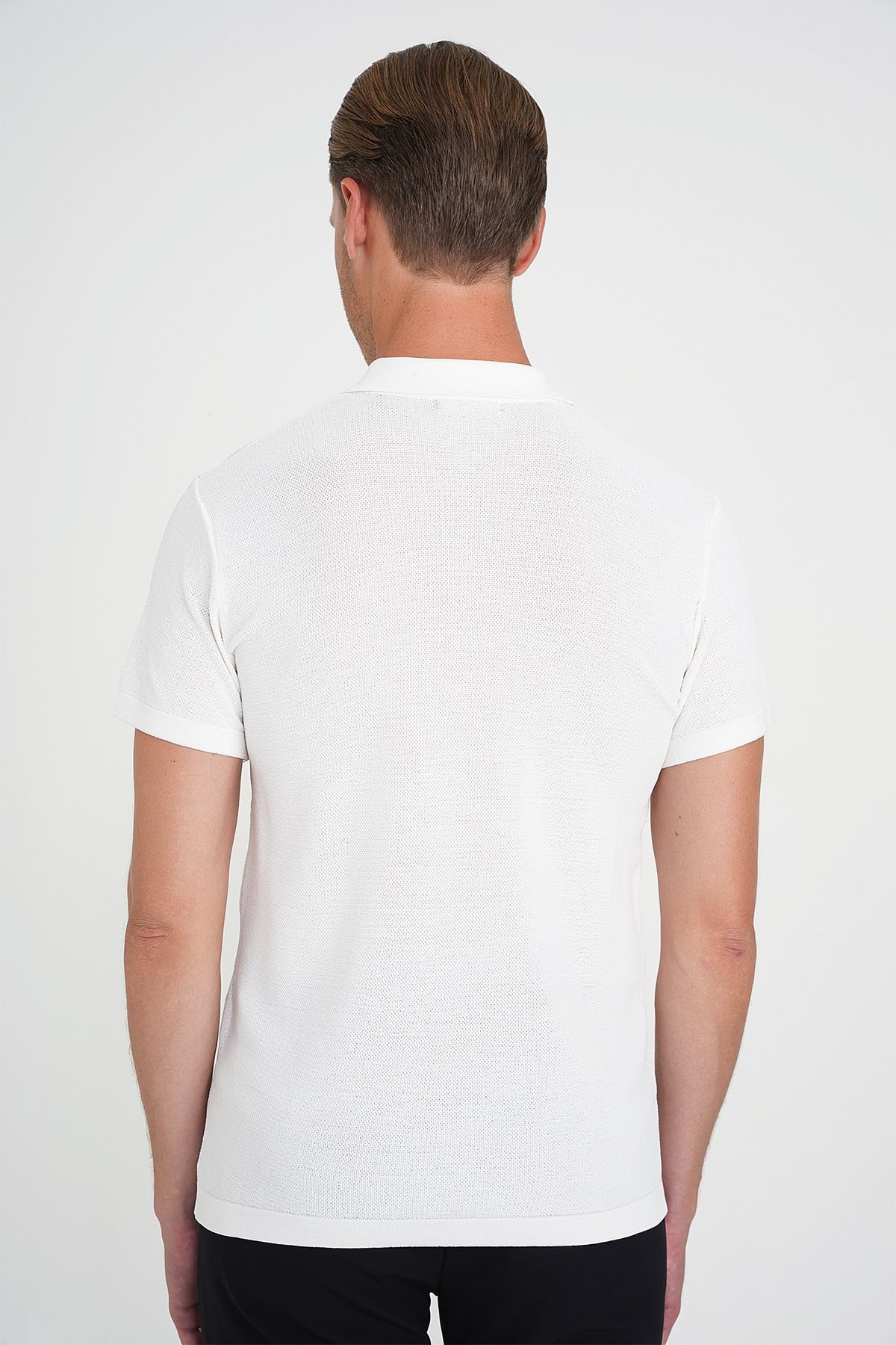 Comfort Fit Polo Yaka Kısa Kollu Ekru Triko Tr 883