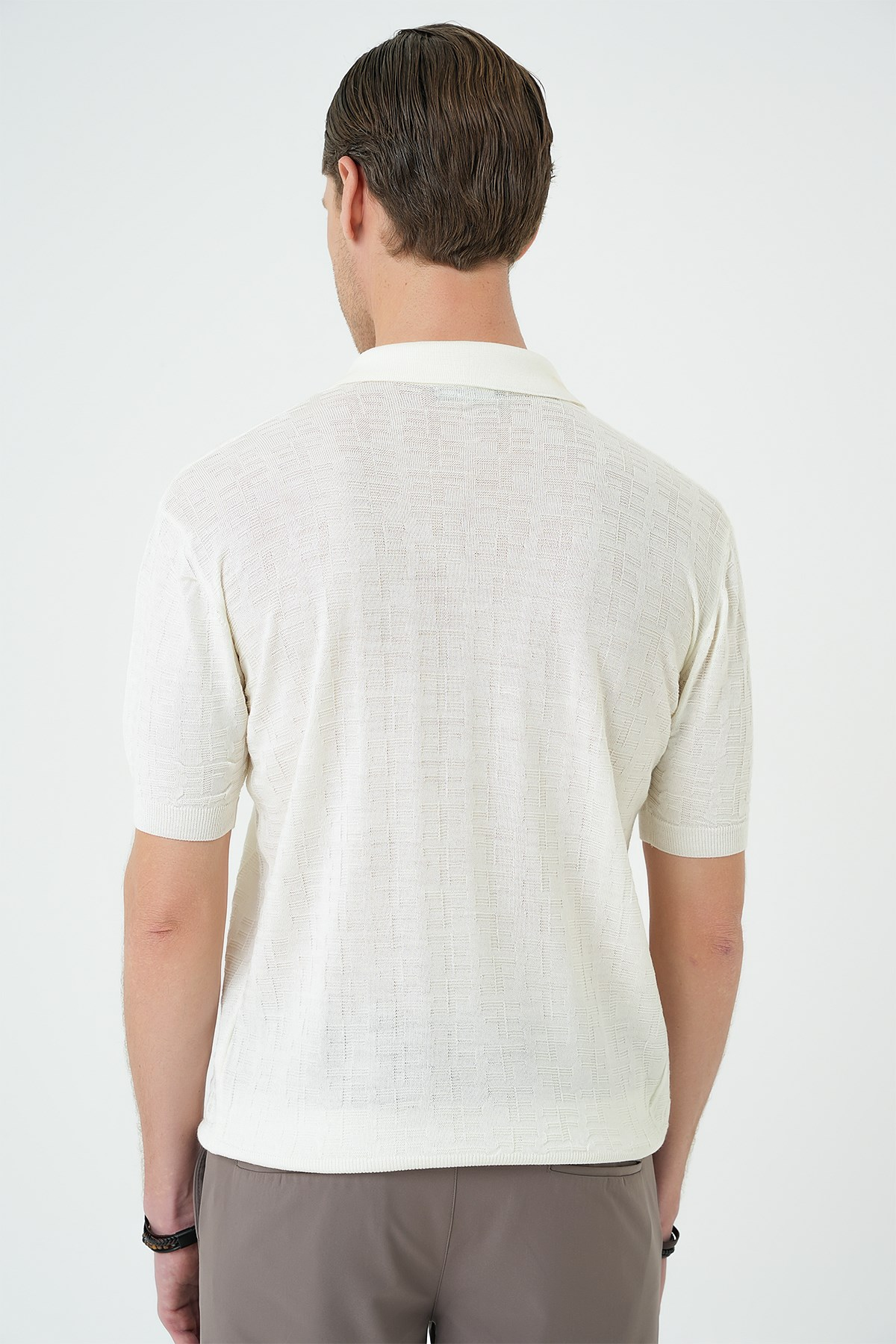 Comfort Fit Polo Yaka Pamuklu Kısa Kol Casual Ekru Triko Tişört Tr 880