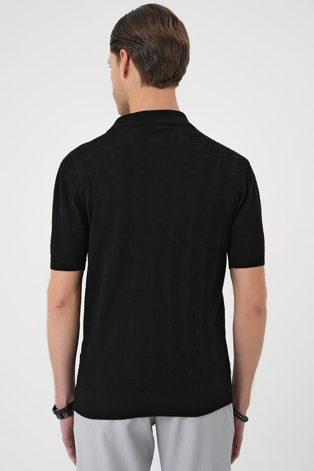 Comfort Fit Polo Yaka Pamuklu Kısa Kol Casual Siyah Triko Tişört Tr 880