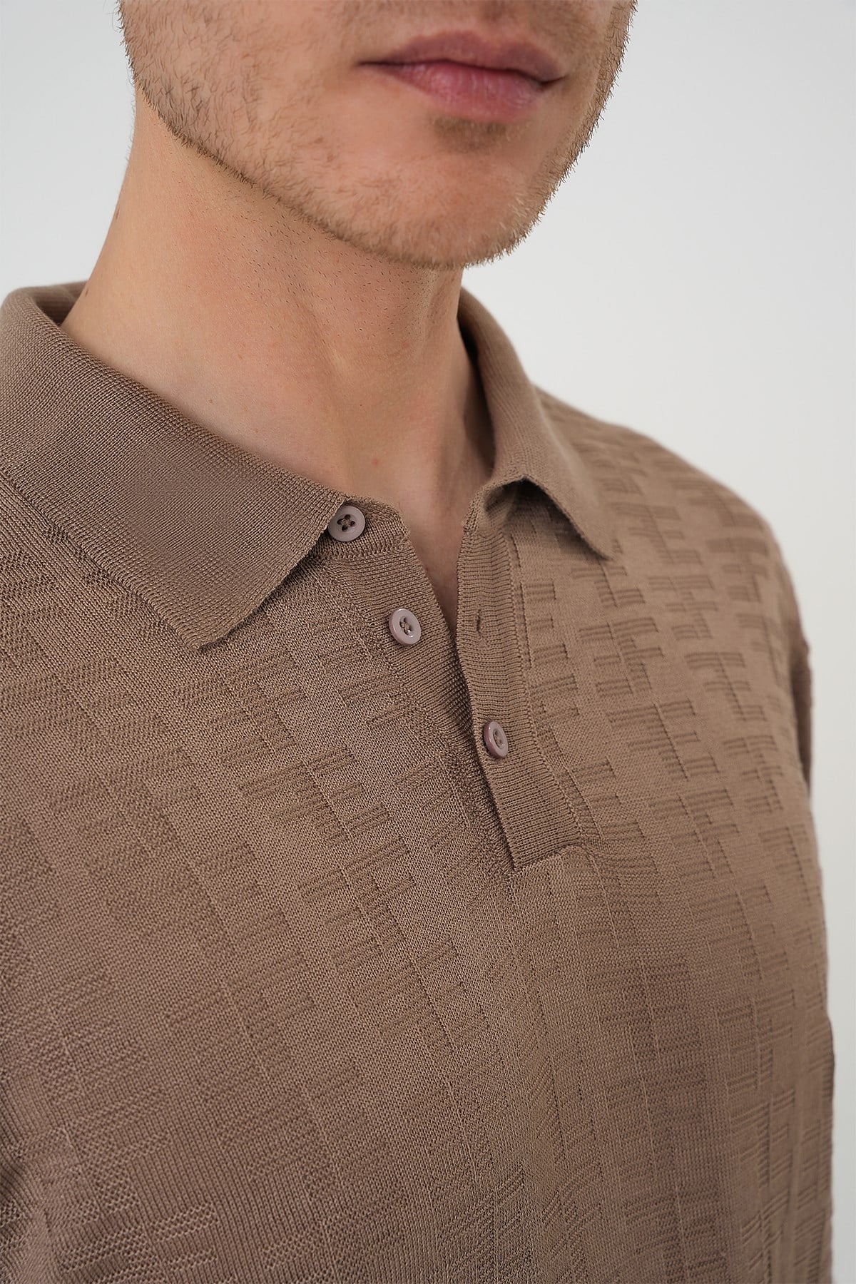 Comfort Fit Polo Yaka Pamuklu Kısa Kol Casual Vizon Triko Tişört Tr 880