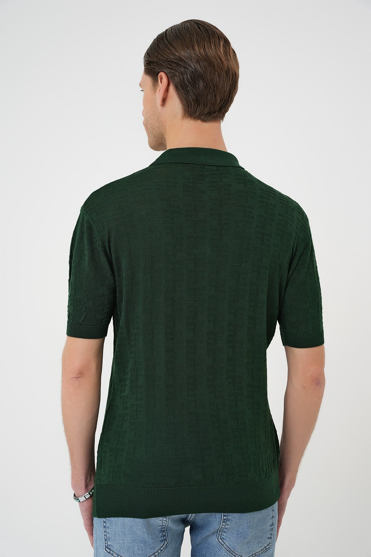 Comfort Fit Polo Yaka Pamuklu Kısa Kol Casual Yeşil Triko Tişört Tr 880