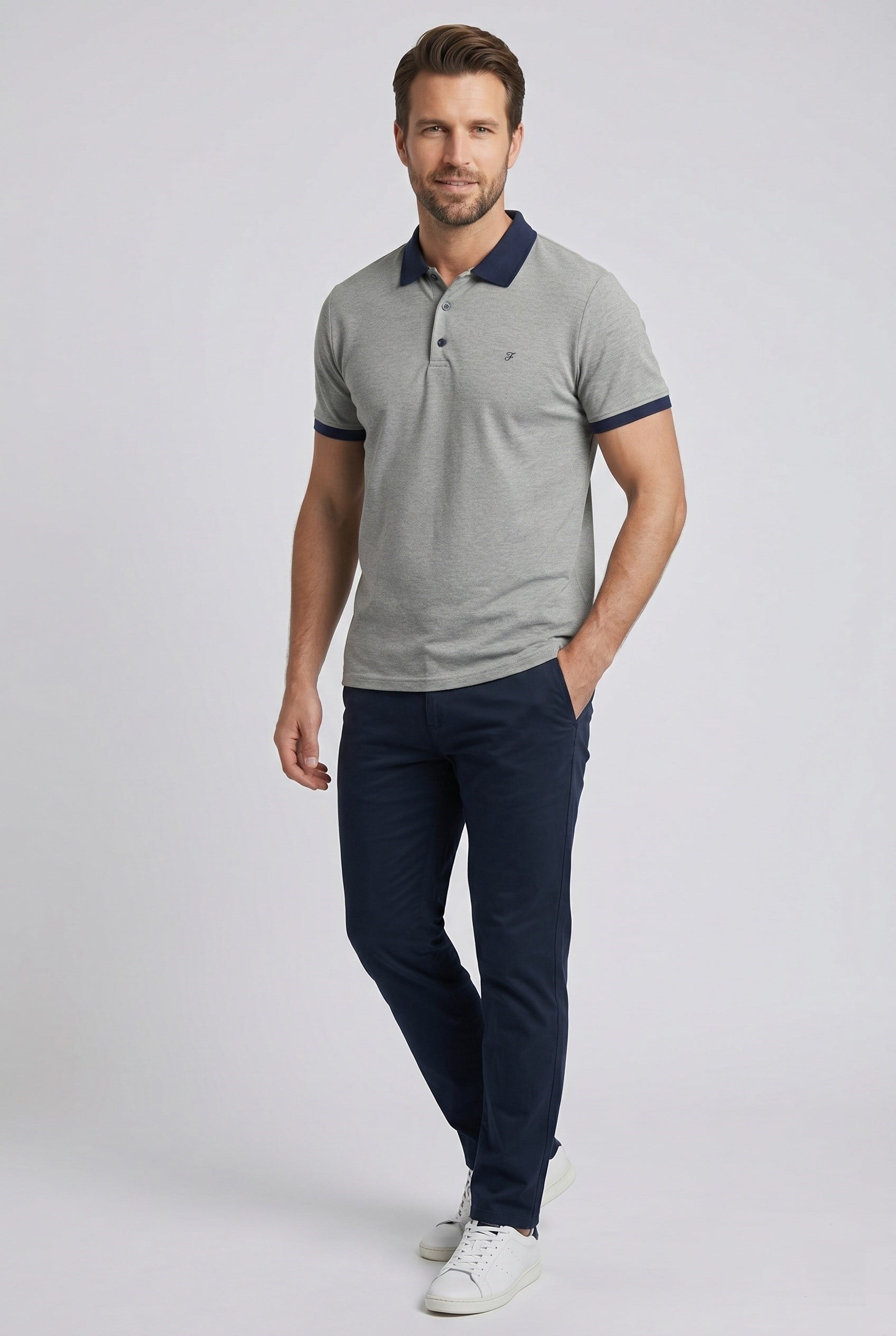 Comfort Fit Rahat Kalıp %100 Pamuk Kıvrılmaz Yaka Bej Lacivert Polo Yaka Tişört TS 931