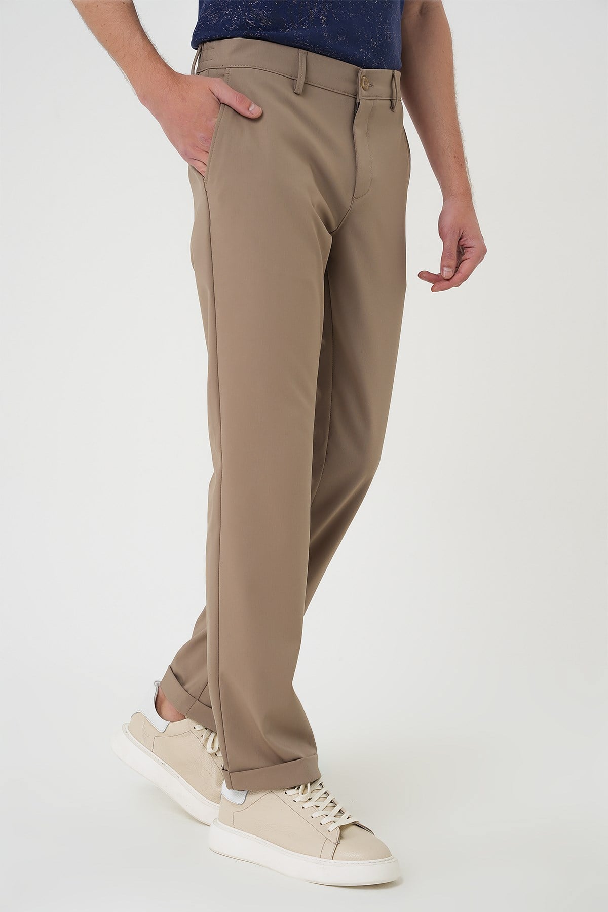 Comfort Fit Rahat Kalıp Beli Lastikli Bej Jogger Pantolon  P 1185