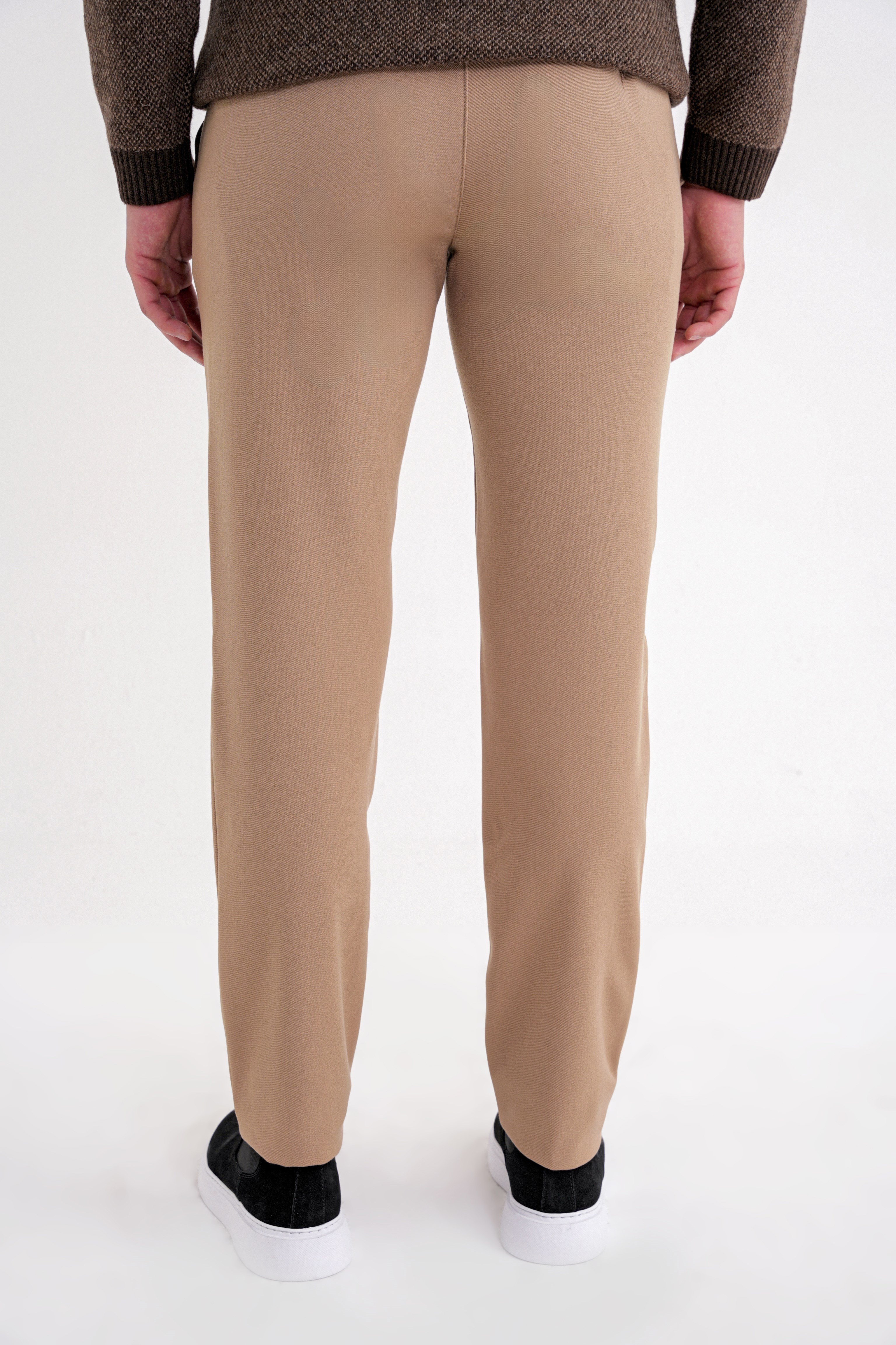 Comfort Fit Rahat Kalıp Beli Lastikli Esnek Pamuklu Düz Bej Pantolon P 1200