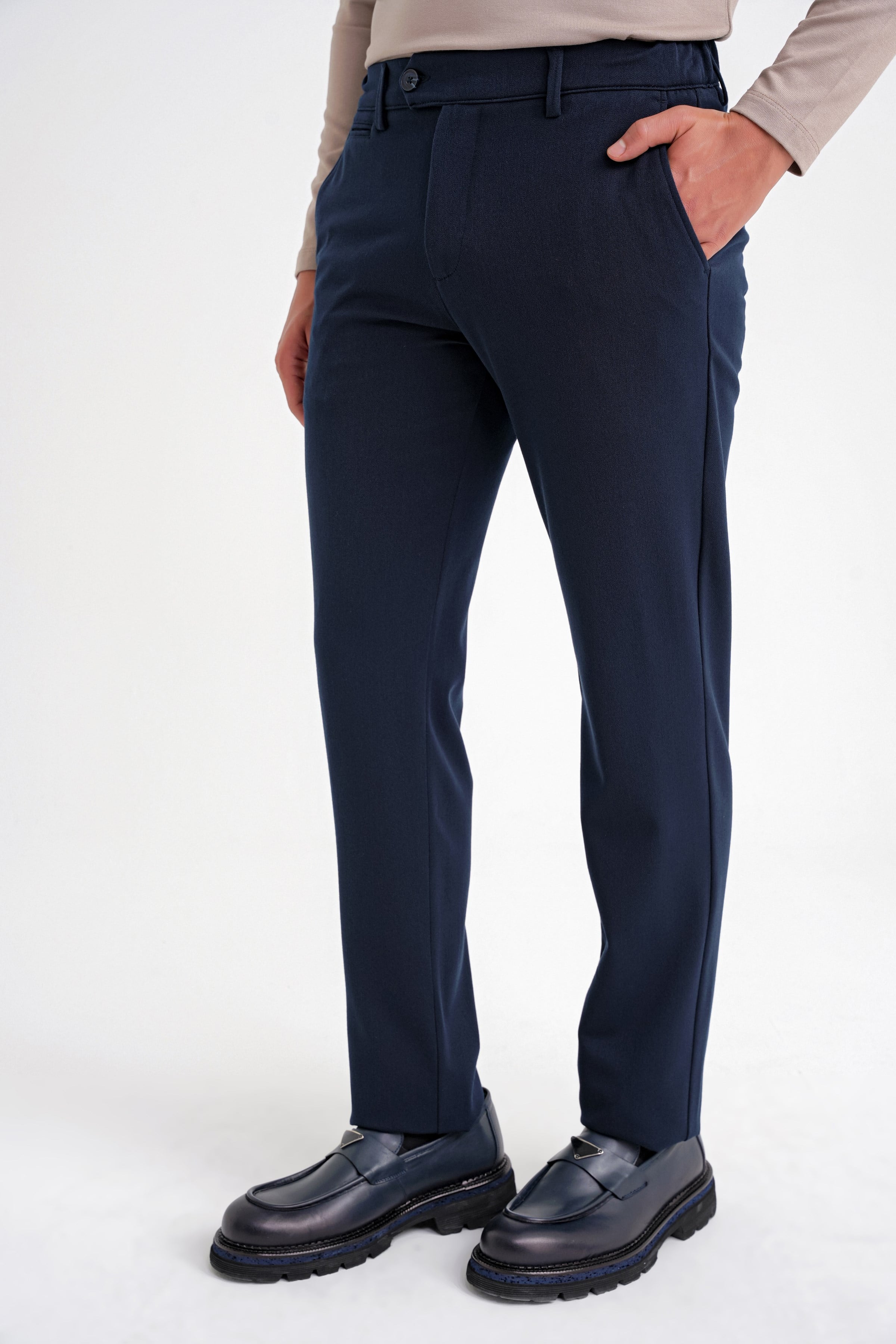 Comfort Fit Rahat Kalıp Beli Lastikli Esnek Pamuklu Düz Lacivert Pantolon P 1200