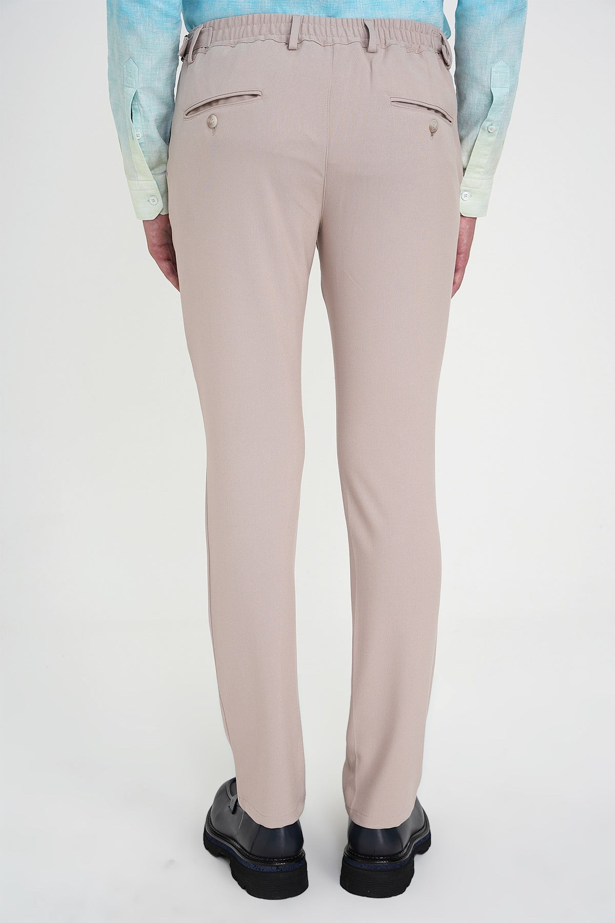 Comfort Fit Rahat Kalıp Beli Lastikli Yandan Tokalı Esnek Bej Jogger Pantolon P 1178
