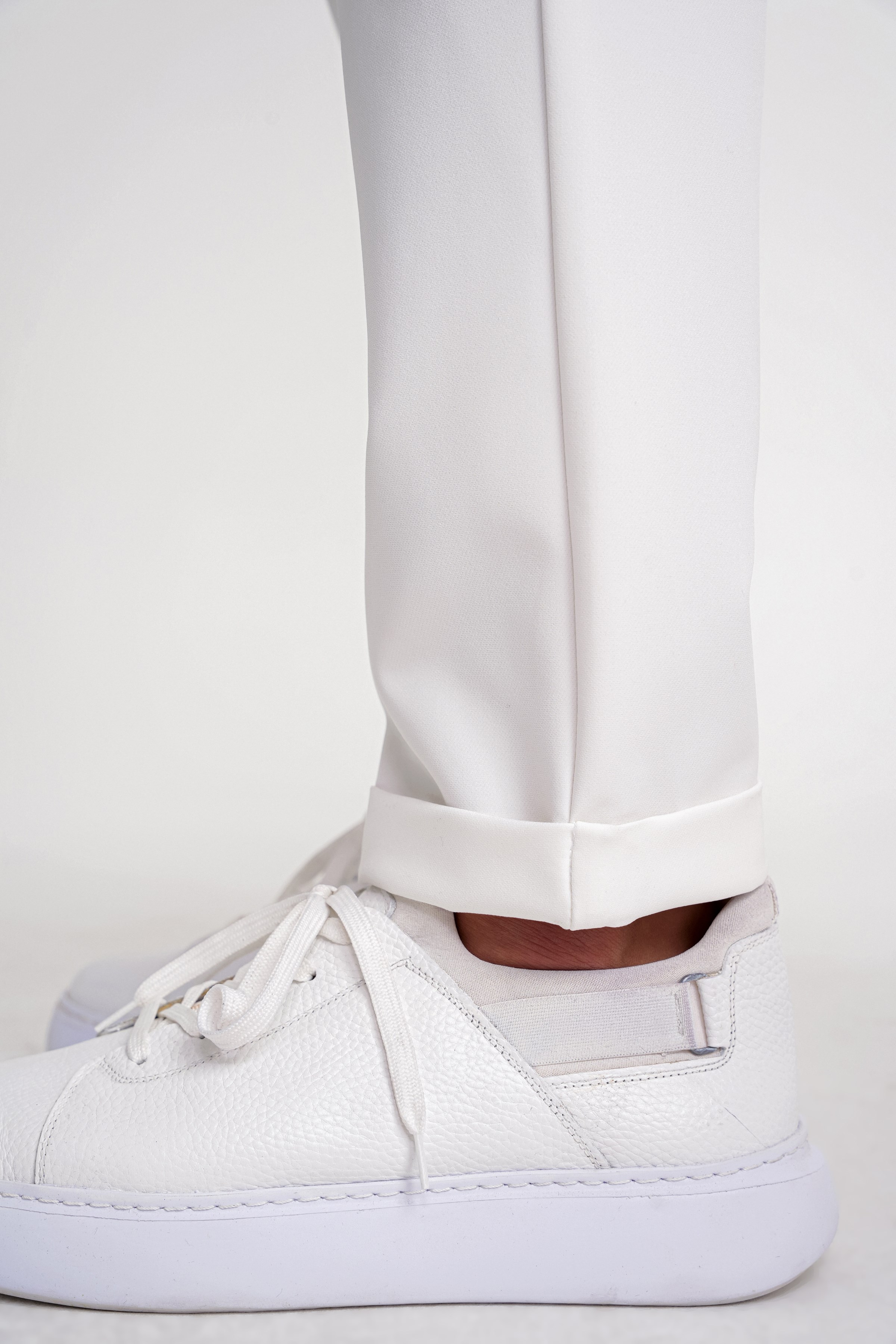Comfort Fit Rahat Kalıp Beli Lastikli Esnek Pamuklu Beyaz Jogger Pantolon P 1195