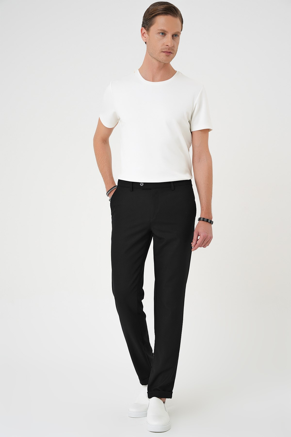 Comfort Fit Rahat Kalıp Beli Lastikli Dokulu Siyah Jogger Pantolon  P 1186