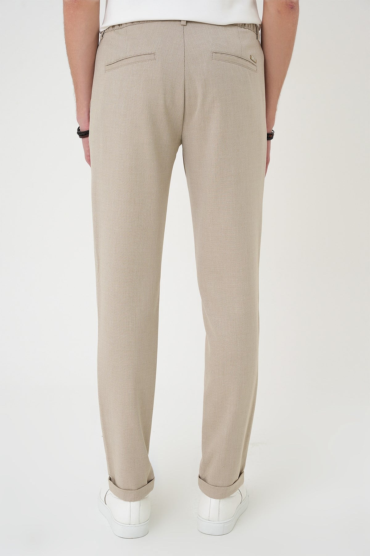Comfort Fit Rahat Kalıp Beli Lastikli Pileli Bej Jogger Pantolon  P 1182