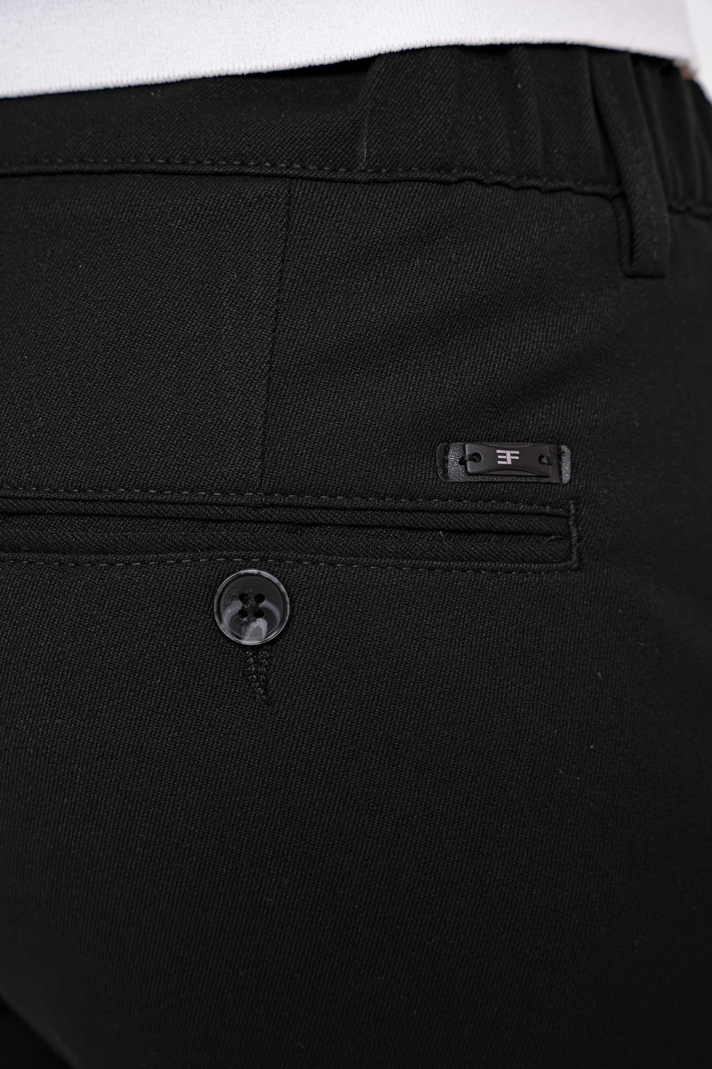 Comfort Fit Rahat Kalıp Beli Lastikli Esnek Pamuklu Düz Siyah Pantolon P 1200