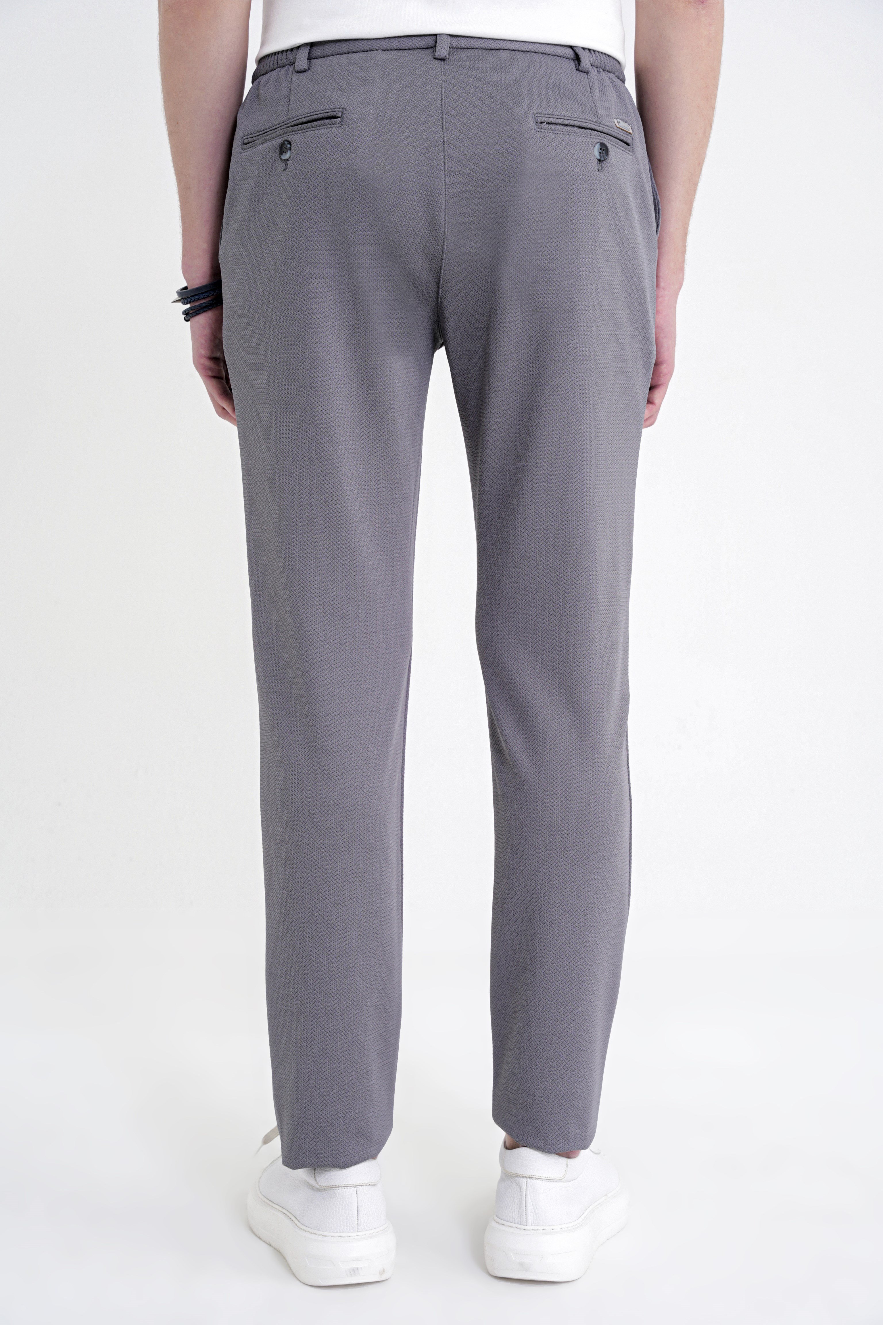 Comfort Fit Rahat Kalıp Beli Lastikli Armürlü Dokuma Esnek Pamuklu Gri Jogger Pantolon P 1217