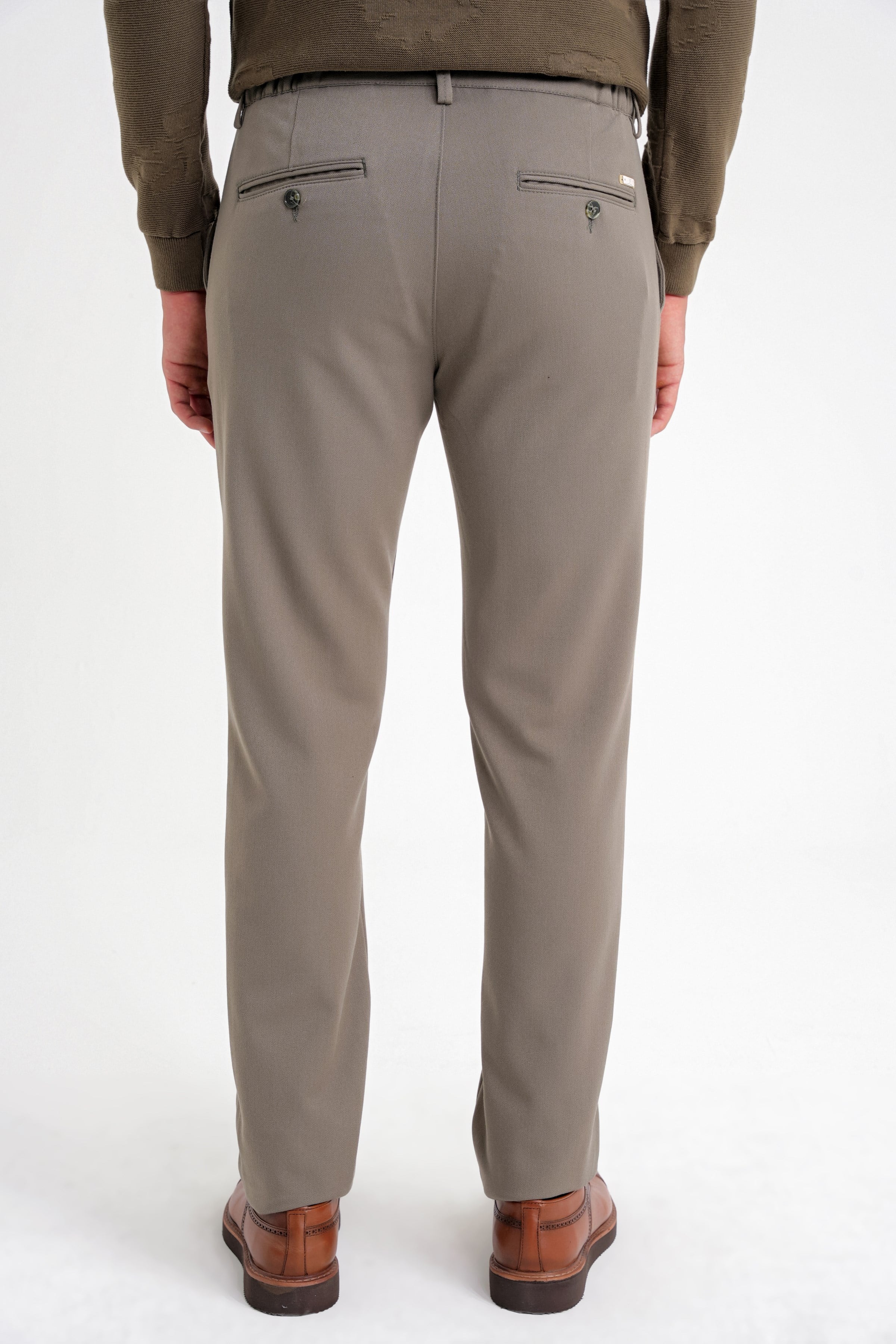 Comfort Fit Rahat Kalıp Beli Lastikli Esnek Pamuklu Düz Haki Pantolon P 1200