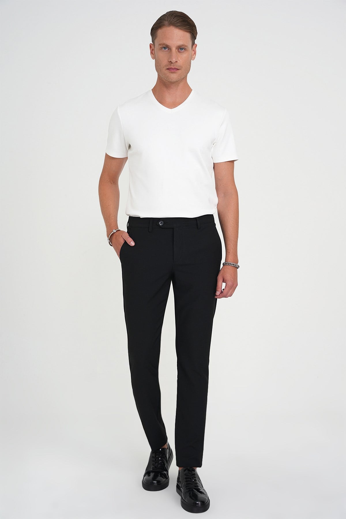 Comfort Fit Rahat Kalıp Beli Lastikli Dokulu Siyah Jogger Pantolon  P 1192
