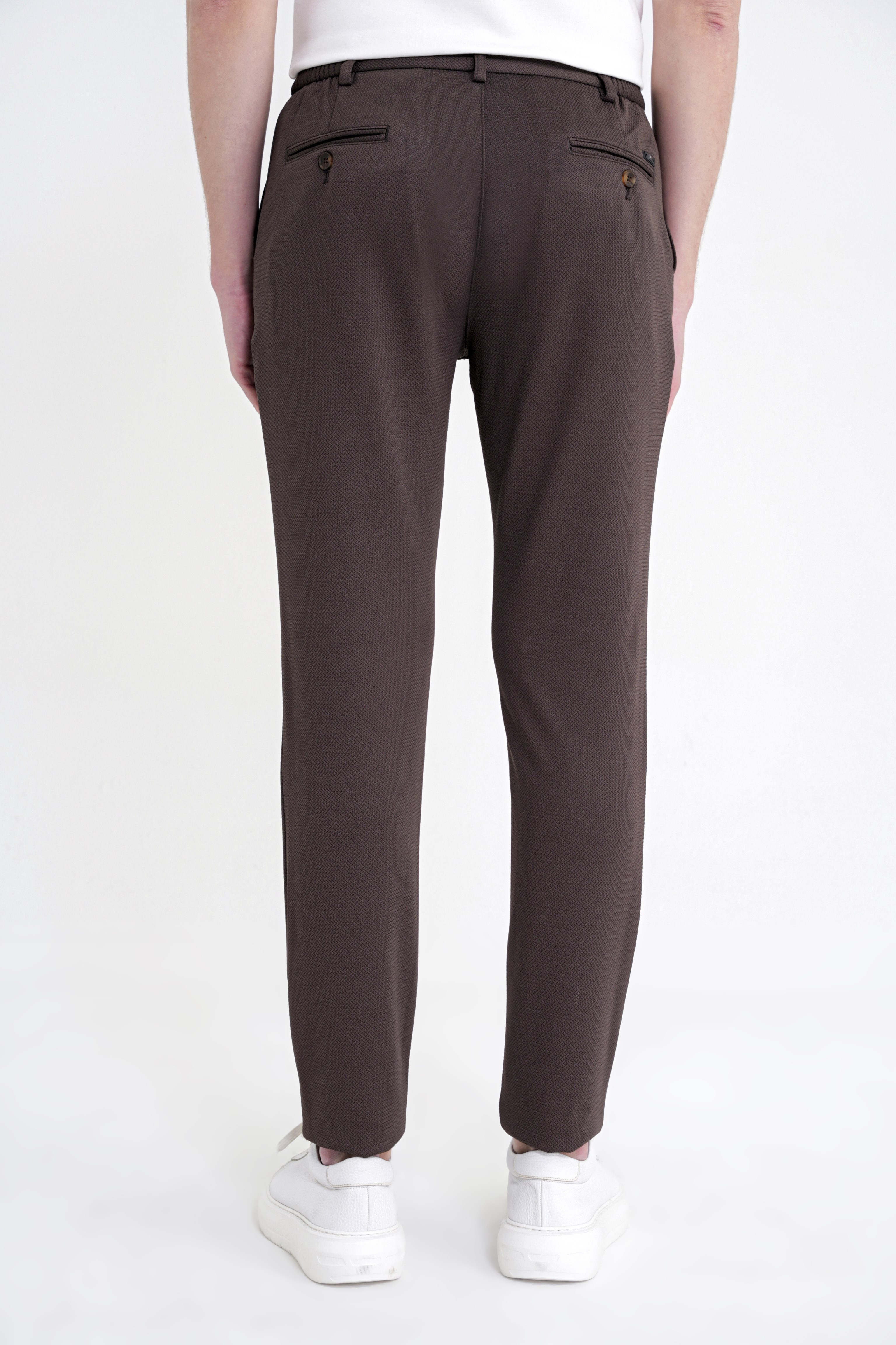 Comfort Fit Rahat Kalıp Beli Lastikli Armürlü Dokuma Esnek Pamuklu Kahverengi Jogger Pantolon P 1217