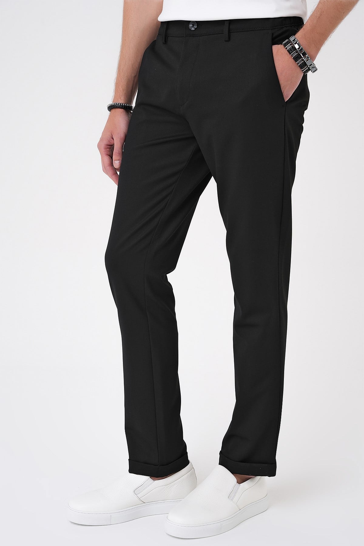 Comfort Fit Rahat Kalıp Beli Lastikli Siyah Jogger Pantolon  P 1183